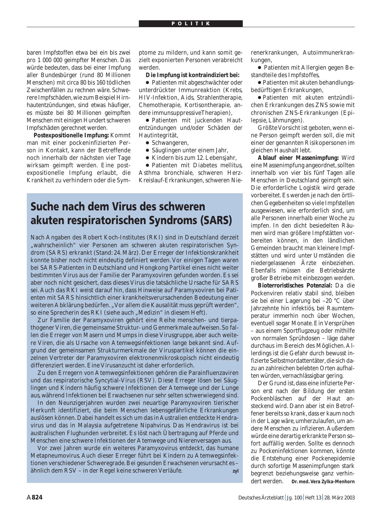 Vorschauseite 1: Suche nach dem Virus des schweren akuten respiratorischen Syndroms (SARS)