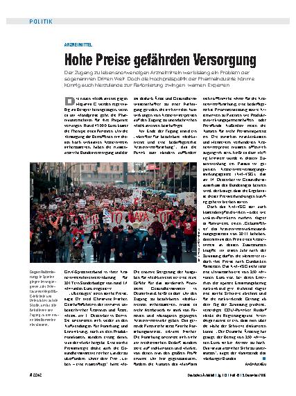 Vorschauseite 1: Arzneimittel: Hohe Preise gefährden Versorgung