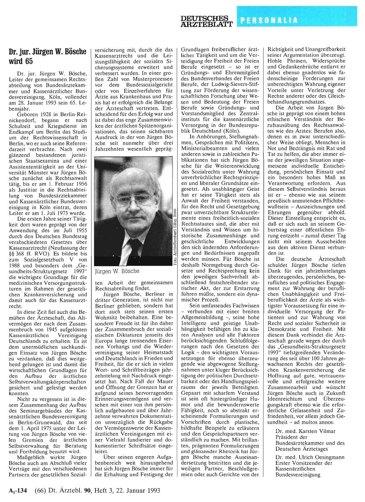 Vorschauseite 1: Dr. jur. Jürgen W. Bösche wird 65