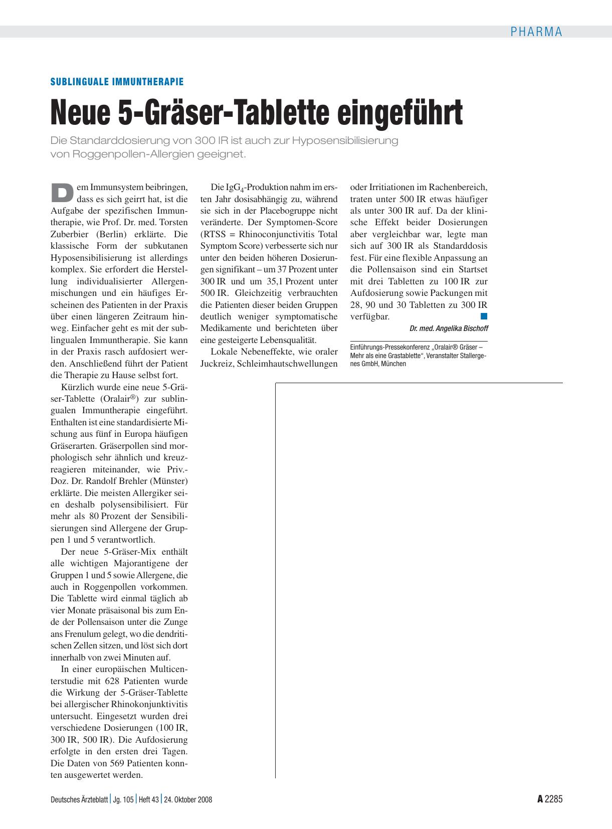 Vorschauseite 1: Sublinguale Immuntherapie: Neue 5-Gräser-Tablette eingeführt