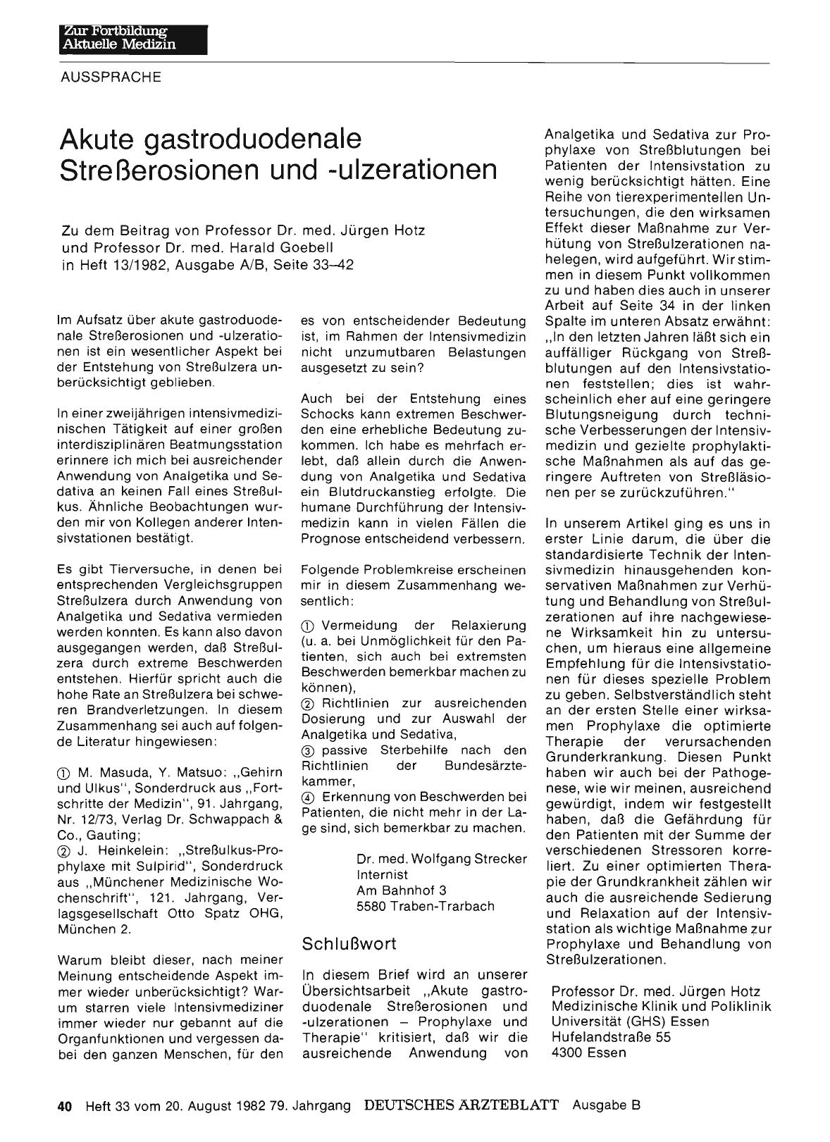 Vorschauseite 1: Akute gastroduodenale Streßerosionen und -ulzerationen: Stellungnahme