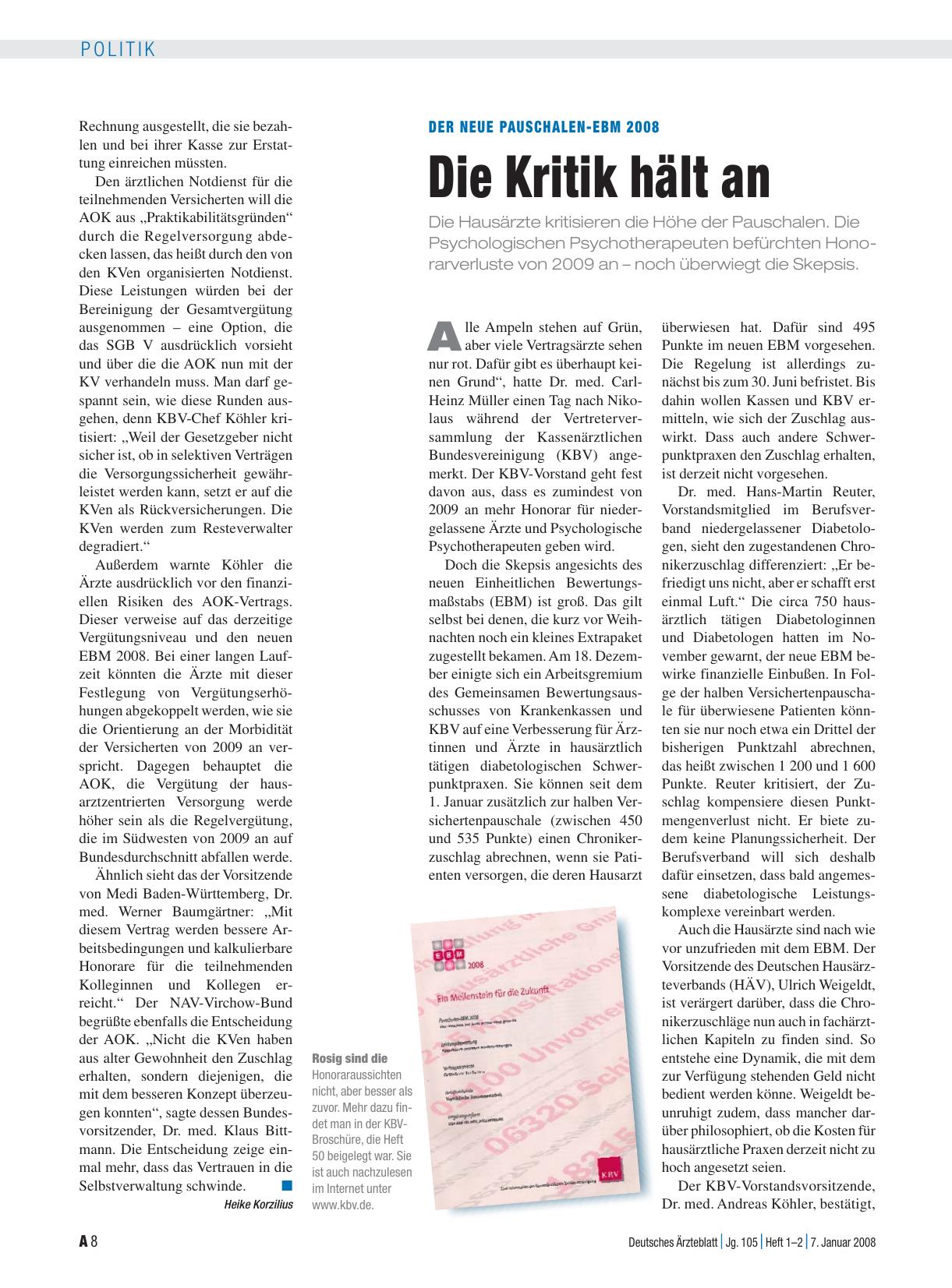 Vorschauseite 1: Der neue Pauschalen-EBM 2008: Die Kritik hält an