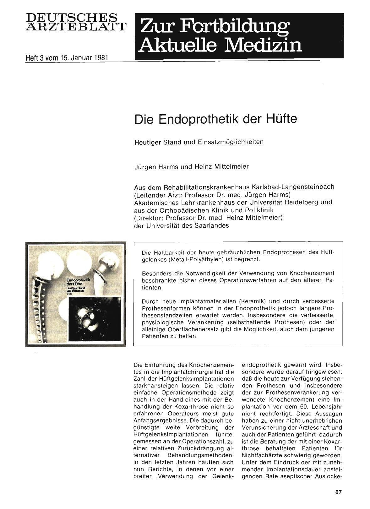 Vorschauseite 1: Die Endoprothetik der Hüfte