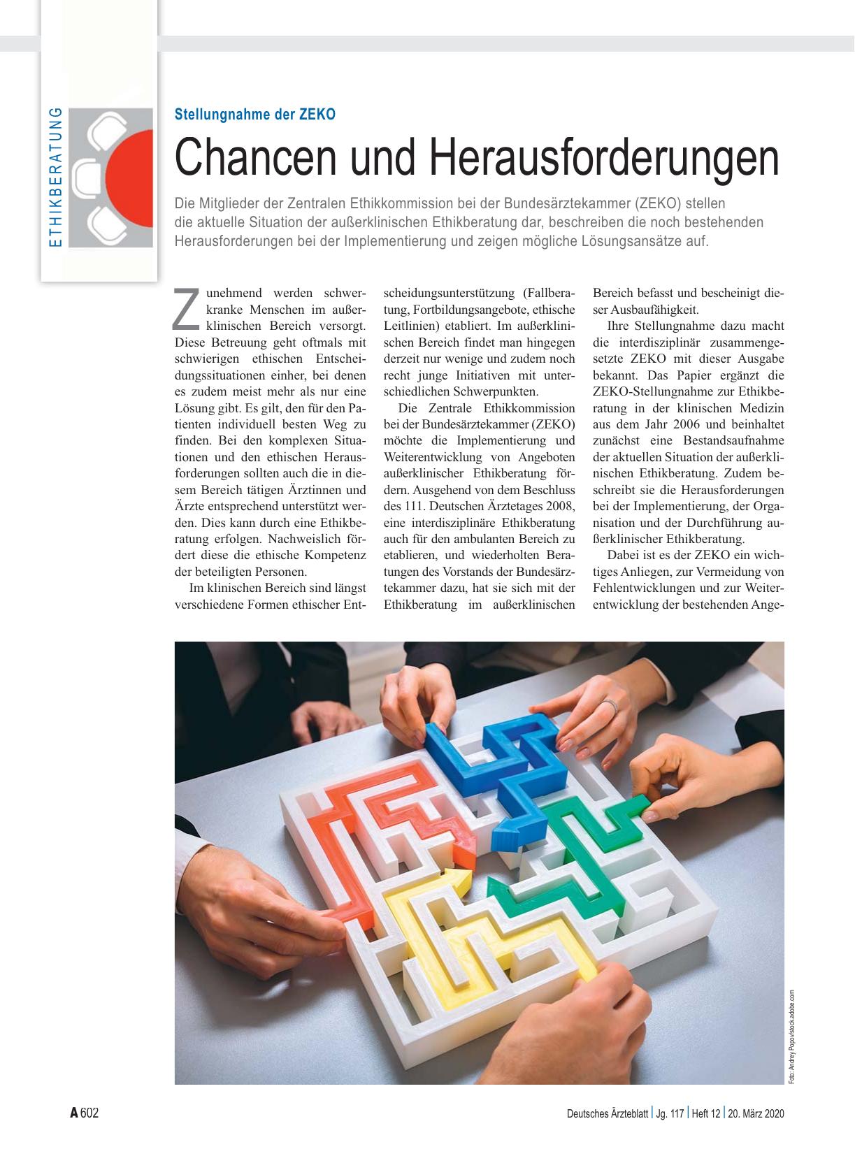 Vorschauseite 1: Stellungnahme der ZEKO: Chancen und Herausforderungen