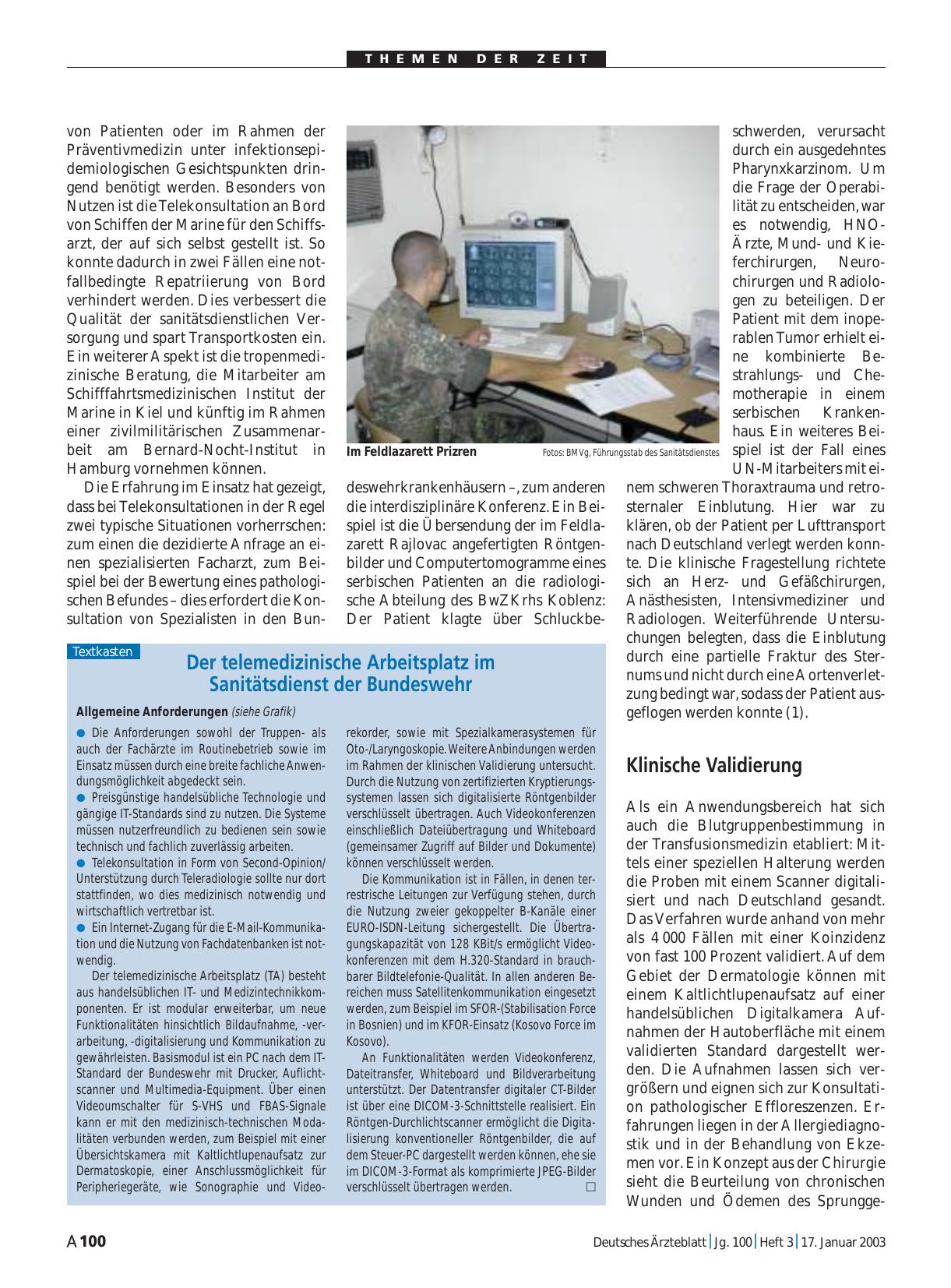 Vorschauseite 1: Der telemedizinische Arbeitsplatz im Sanitätsdienst der Bundeswehr