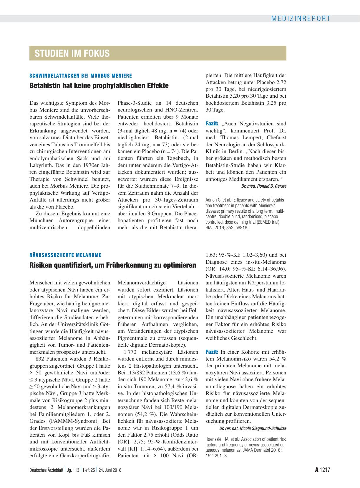 Vorschauseite 1: Schwindelattacken bei Morbus Meniere: Betahistin hat keine prophylaktischen Effekte