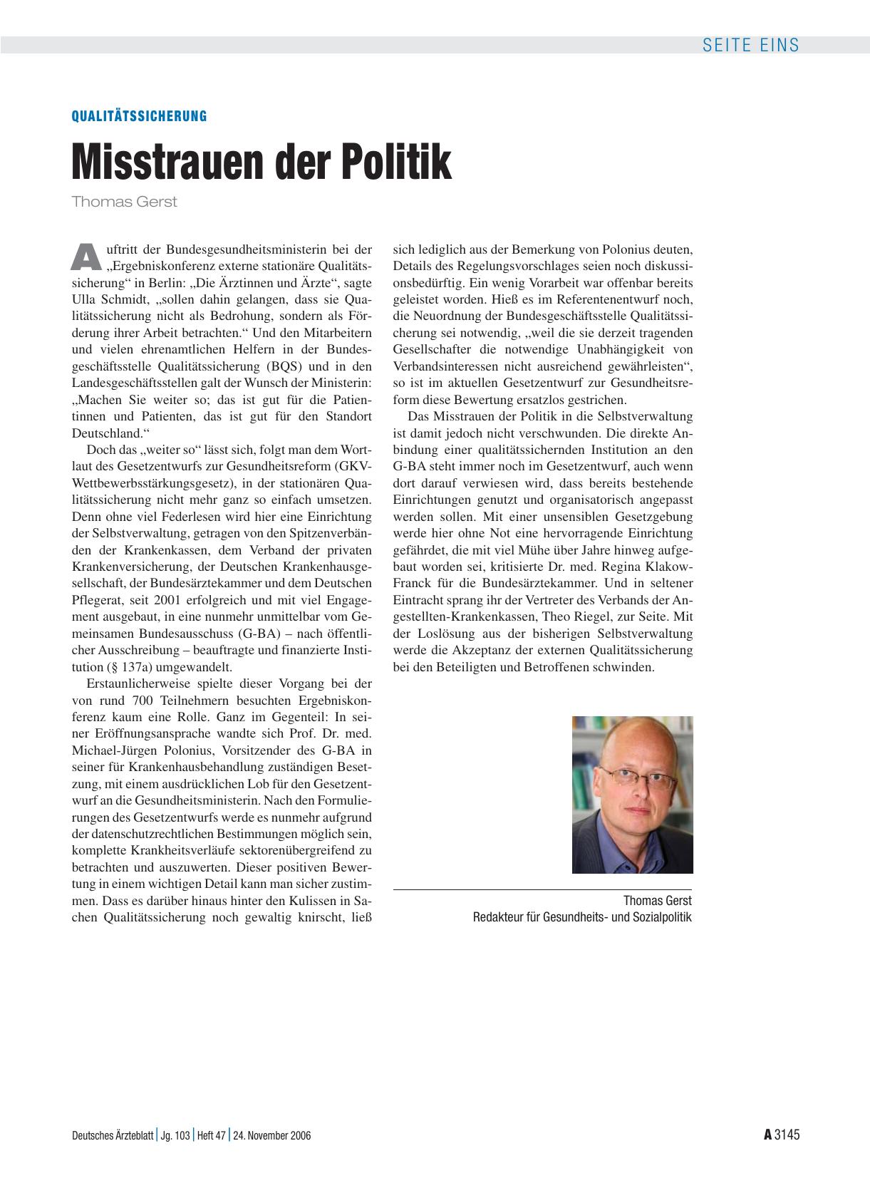 Vorschauseite 1: Qualitätssicherung: Misstrauen der Politik
