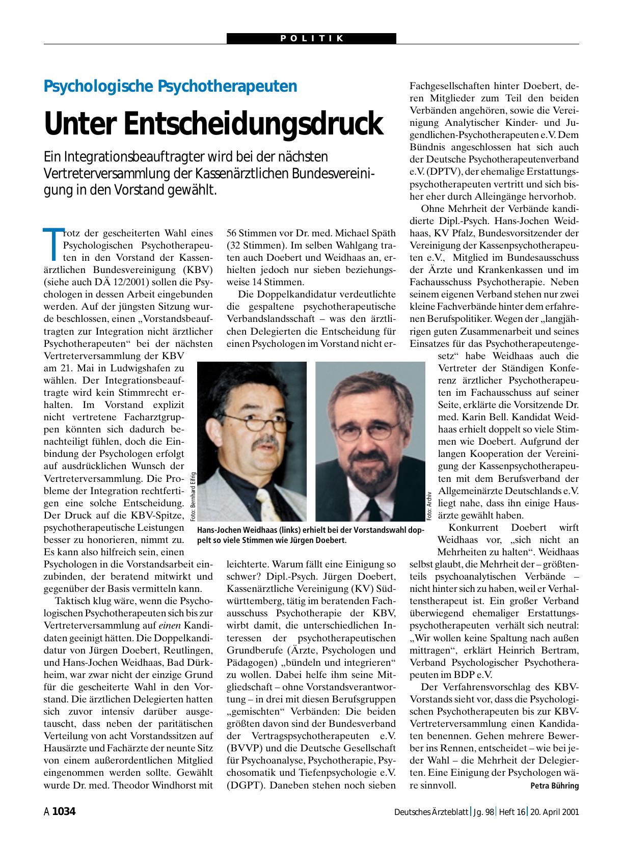 Vorschauseite 1: Psychologische Psychotherapeuten: Unter Entscheidungsdruck