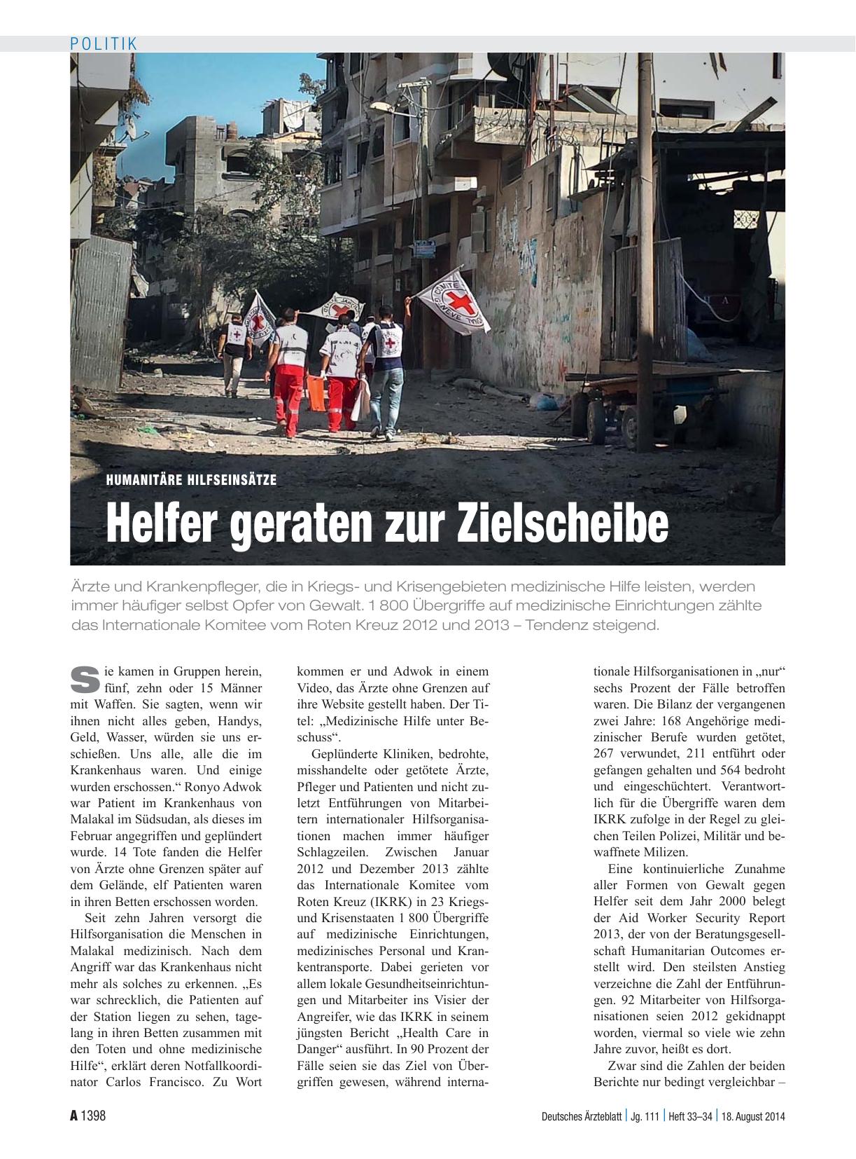 Vorschauseite 1: Humanitäre Hilfseinsätze: Helfer geraten zur Zielscheibe