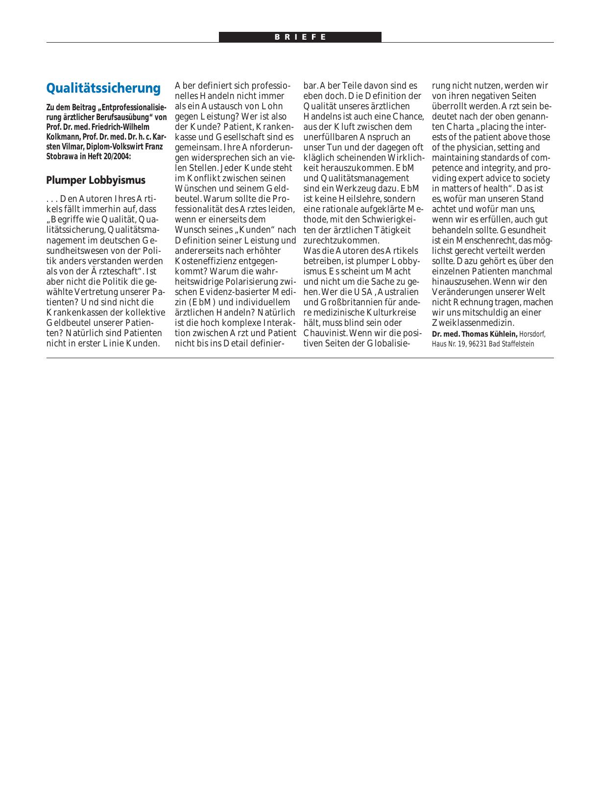 Vorschauseite 1: Qualitätssicherung: Plumper Lobbyismus
