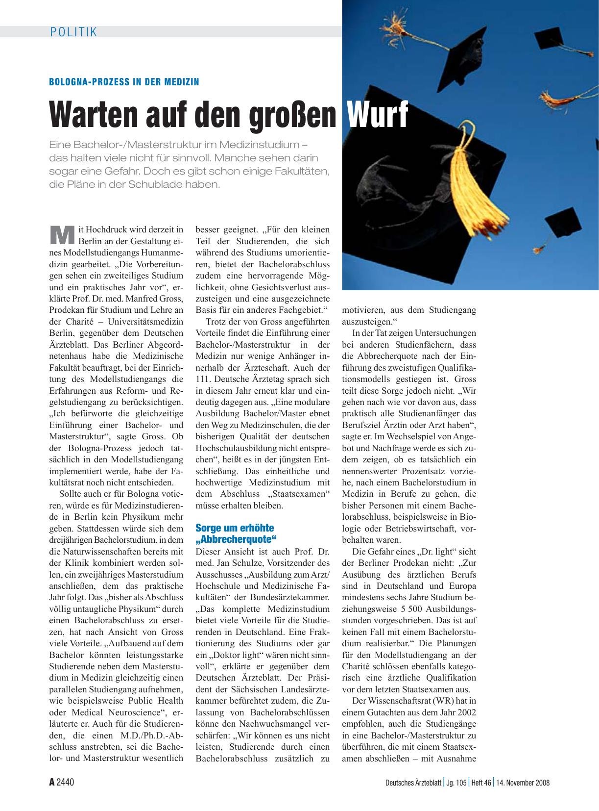 Vorschauseite 1: Bologna-Prozess in der Medizin: Warten auf den großen Wurf
