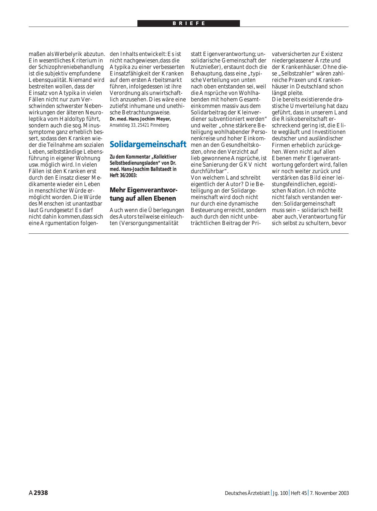 Vorschauseite 1: Solidargemeinschaft: Mehr Eigenverantwortung auf allen Ebenen