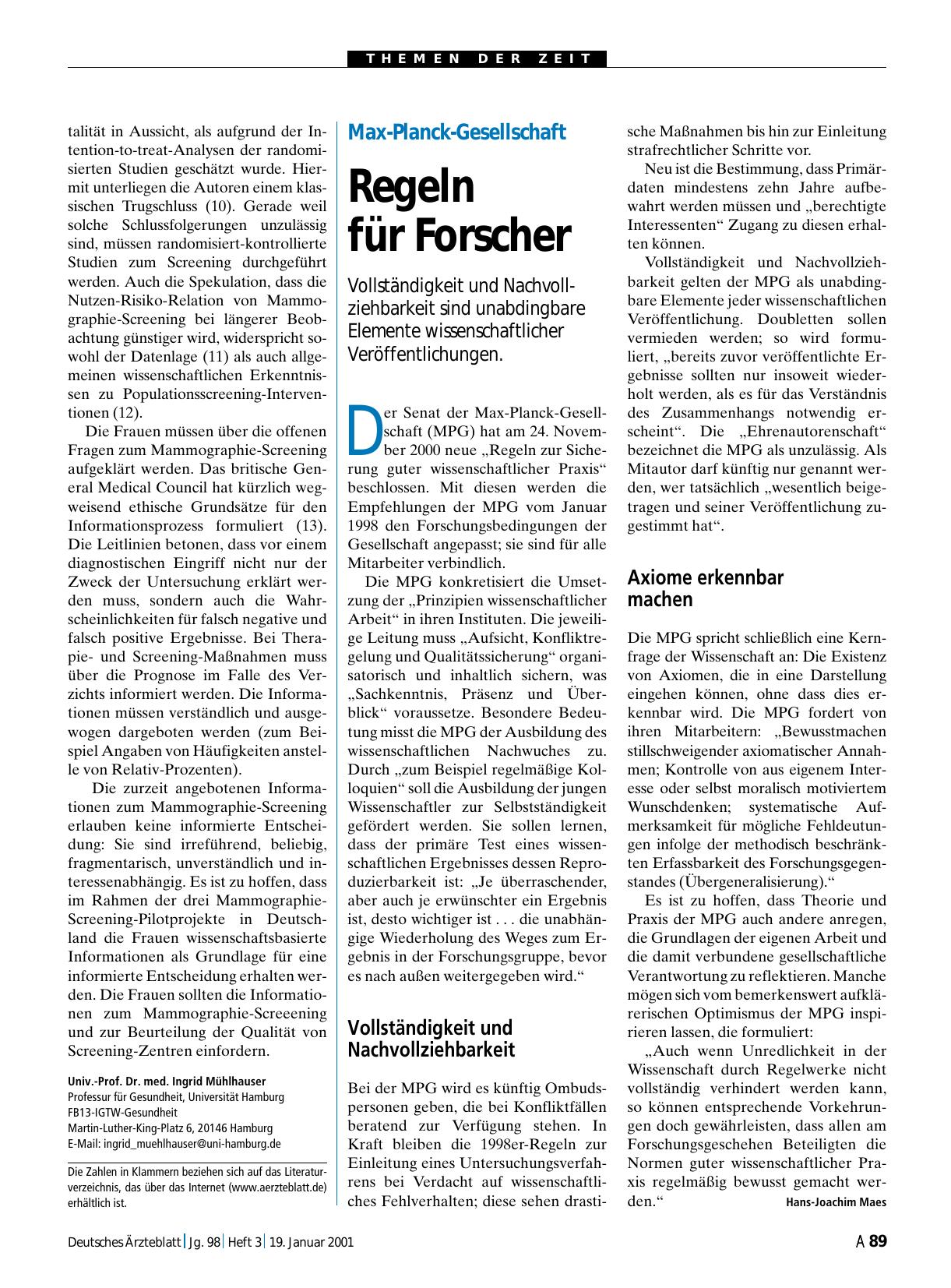 Vorschauseite 1: Max-Planck-Gesellschaft: Regeln für Forscher