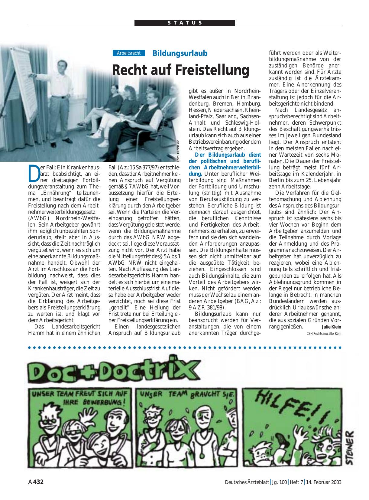 Vorschauseite 1: Bildungsurlaub: Recht auf Freistellung
