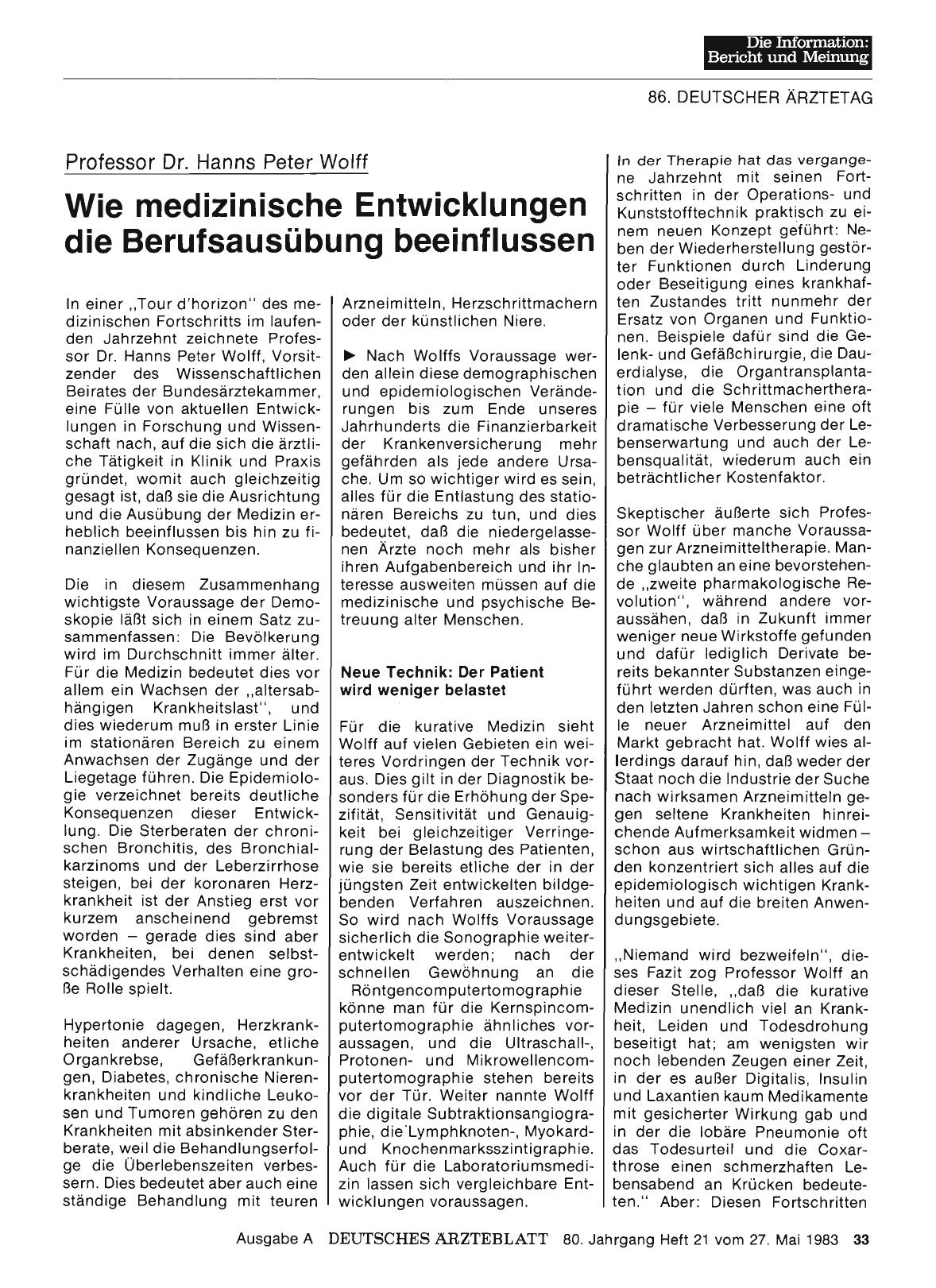 Vorschauseite 1: Professor Dr. Hanns Peter Wolff: Wie medizinische Entwicklungen die Berufsausübung beeinflussen