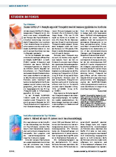 Vorschauseite 1: Typ-2-Diabetes: Dualer GIP/GLP-1-Rezeptoragonist Tirzepatid bewirkt bessere glykämische Kontrolle