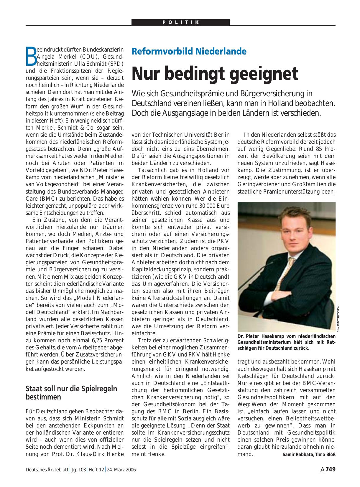 Vorschauseite 1: Reformvorbild Niederlande: Nur bedingt geeignet