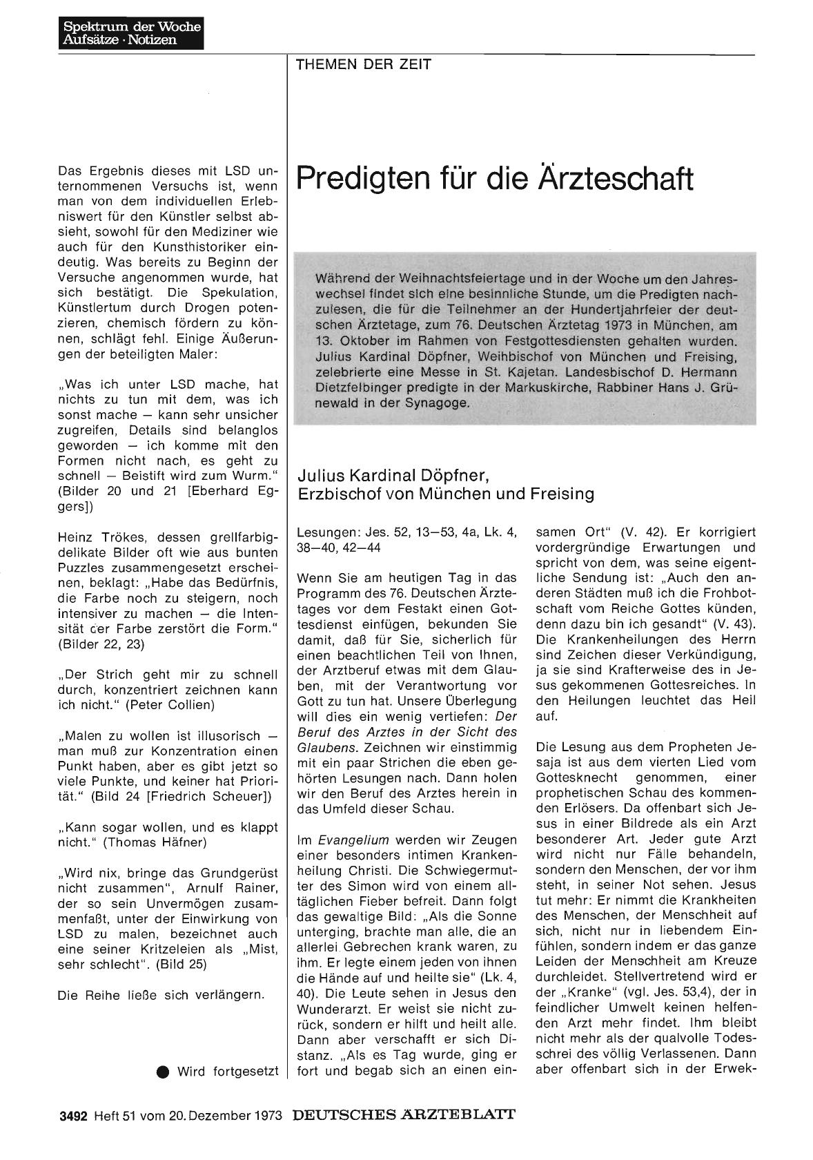 Vorschauseite 1: Predigten für die Ärzteschaft: Julius Kardinal Döpfner, Erzbischof von München und Freising