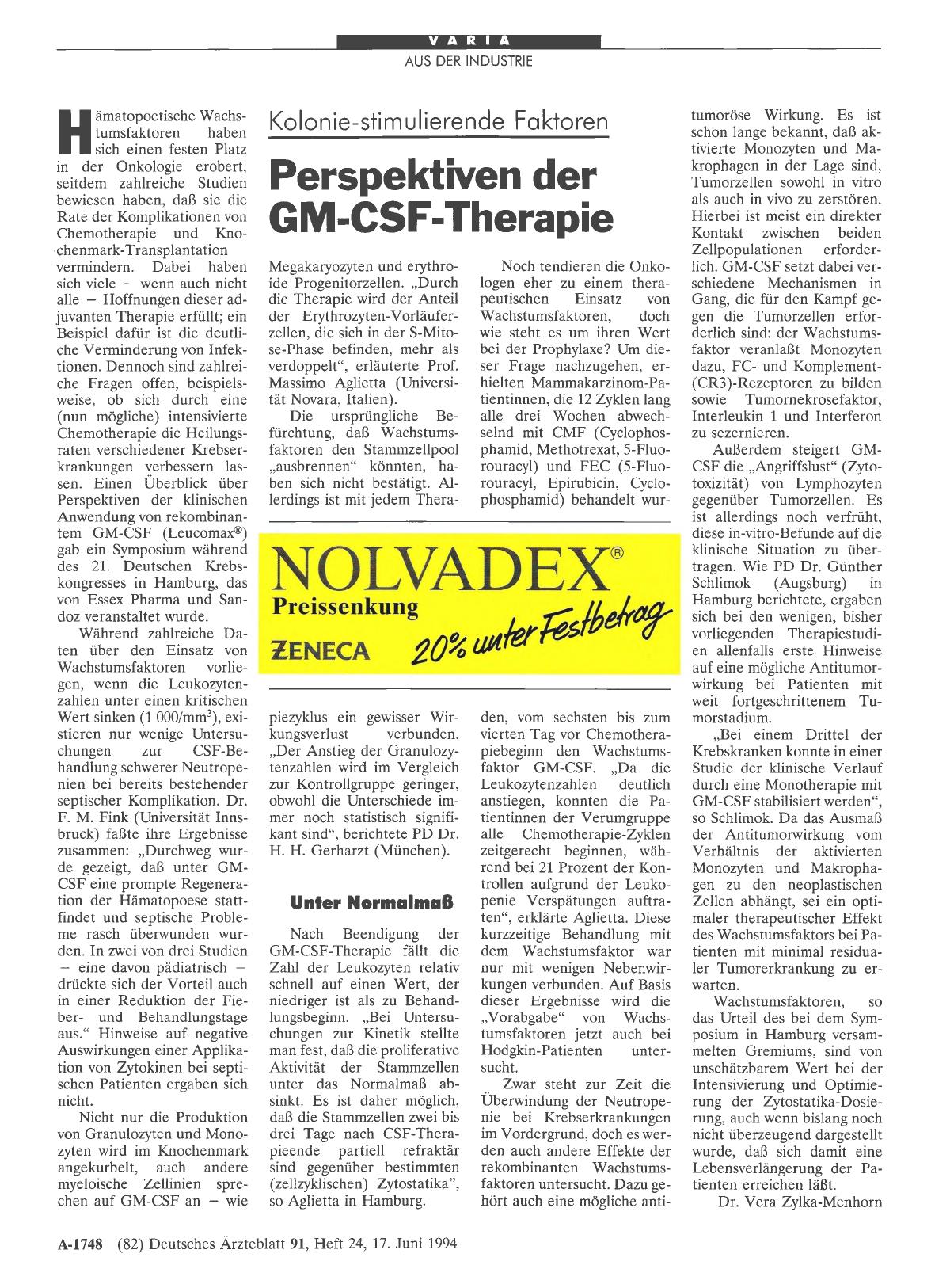 Vorschauseite 1: Kolonie-stimulierende Faktoren: Perspektiven der GM-CSF-Therapie