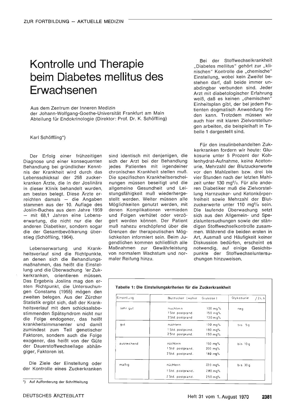 Vorschauseite 1: Kontrolle und Therapie beim Diabetes mellitus des Erwachsenen