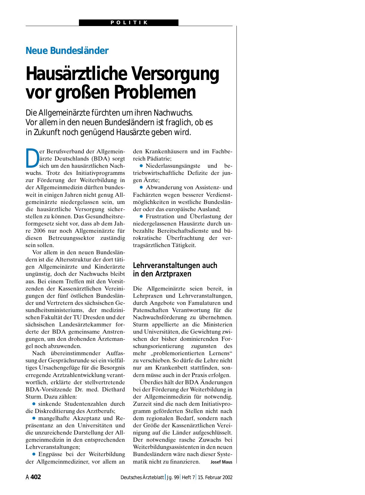 Vorschauseite 1: Neue Bundesländer: Hausärztliche Versorgung vor großen Problemen