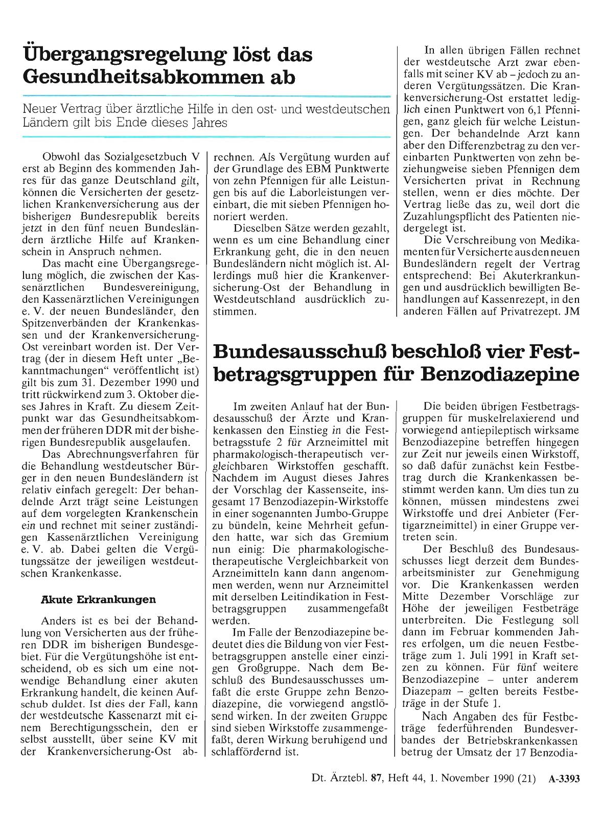 Vorschauseite 1: Bundesausschuß beschloß vier Festbetragsgruppen für Benzodiazepine