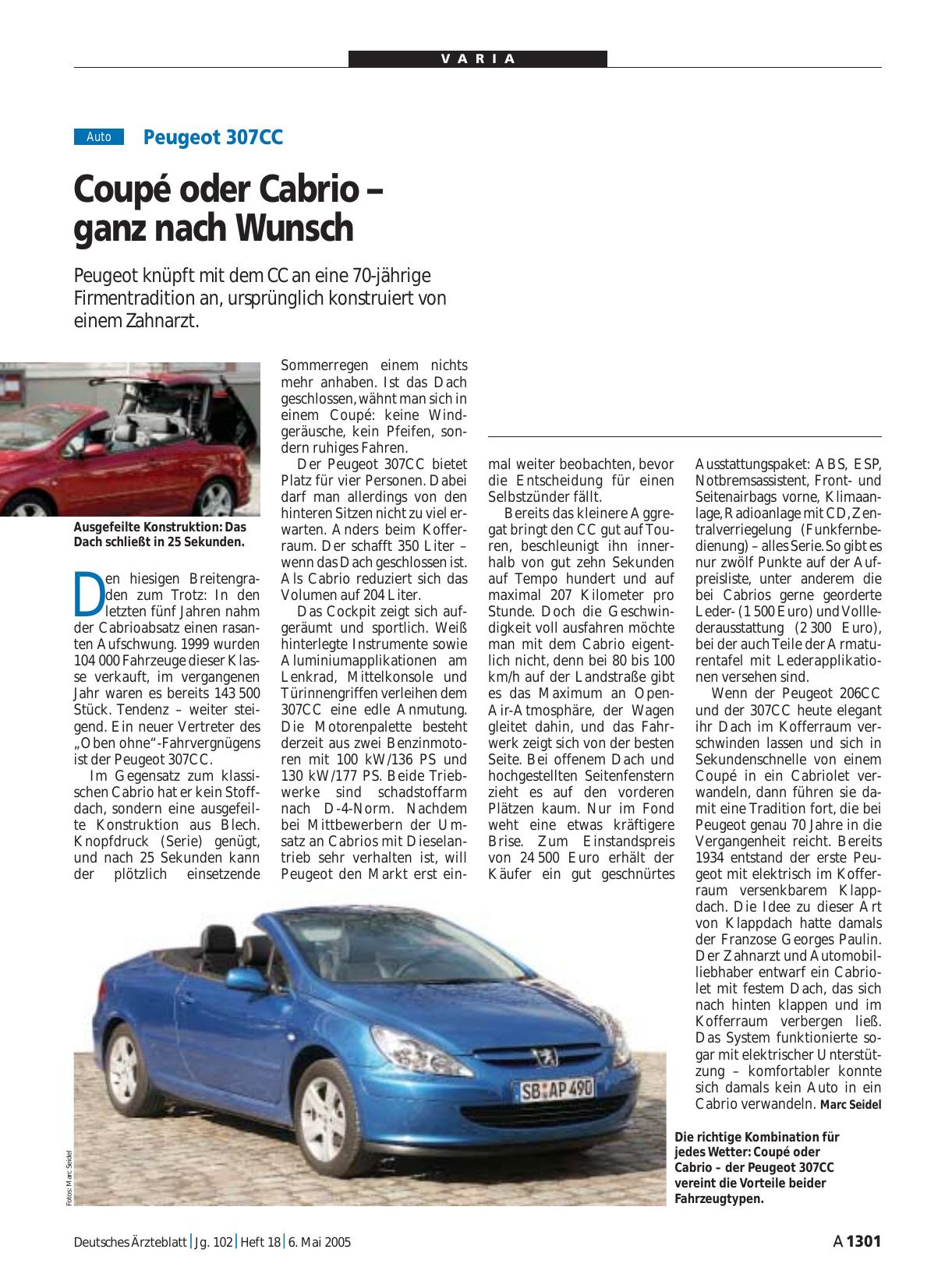 Vorschauseite 1: Peugeot 307CC: Coupé oder Cabrio – ganz nach Wunsch