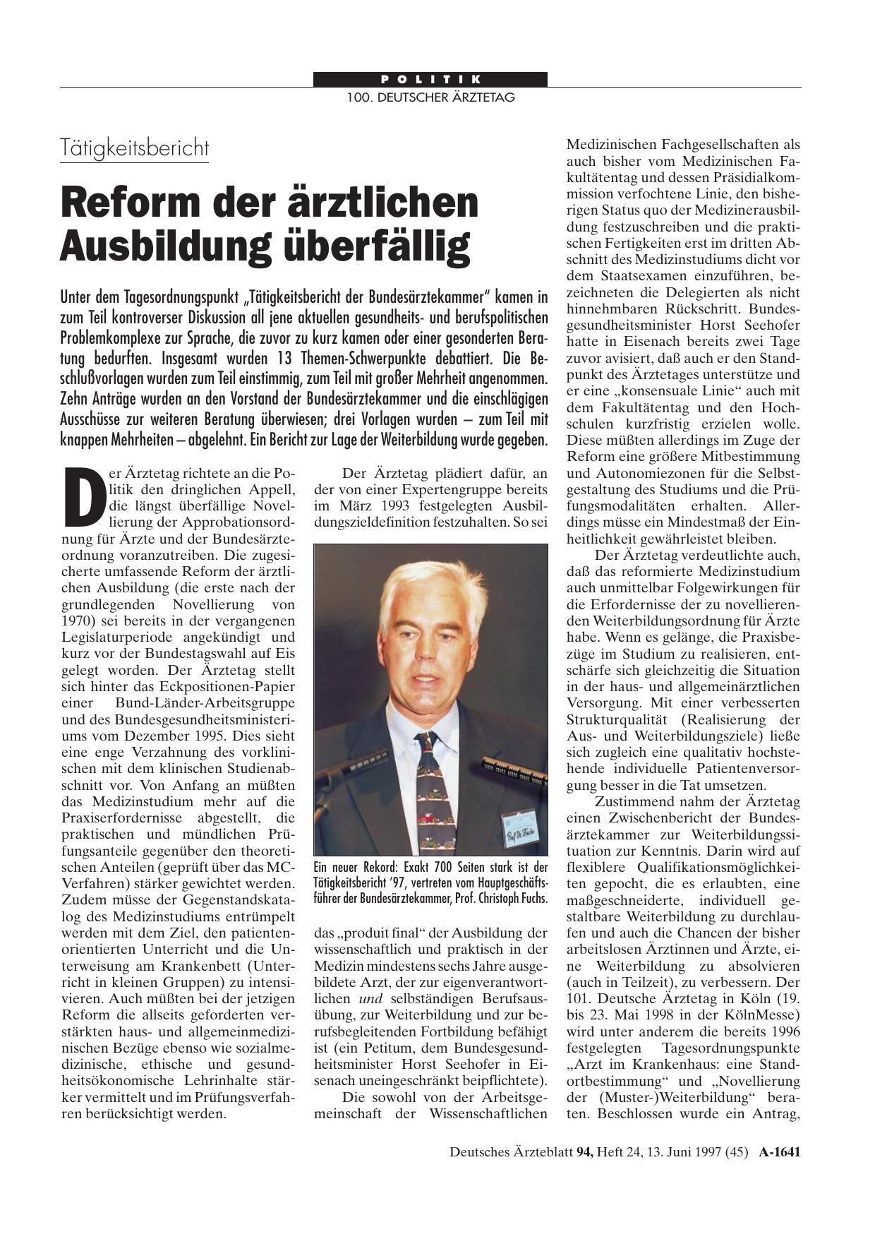 Vorschauseite 1: Tätigkeitsbericht: Reform der ärztlichen Ausbildung überfällig