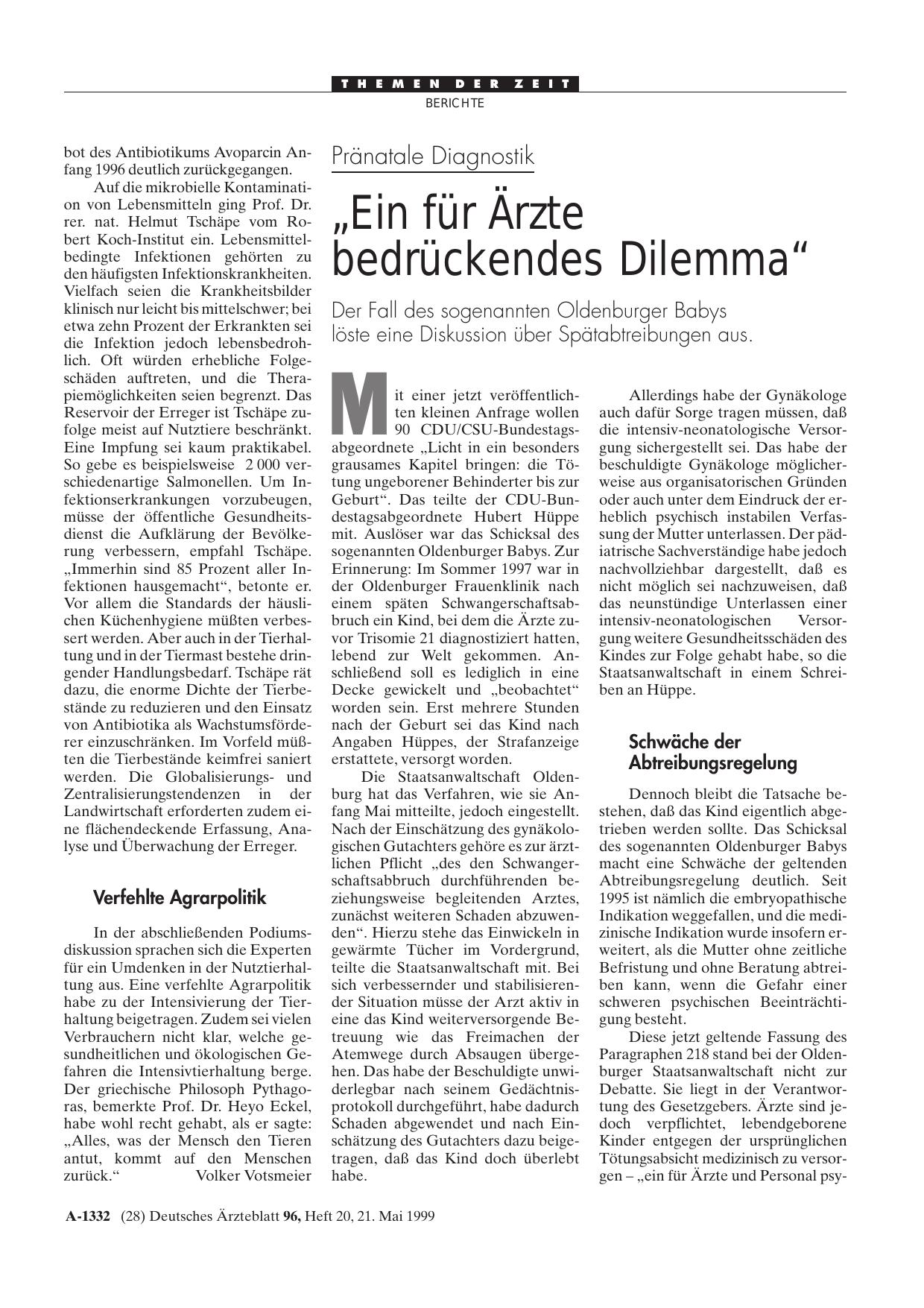 Vorschauseite 1: Pränatale Diagnostik: „Ein für Ärzte bedrückendes Dilemma“