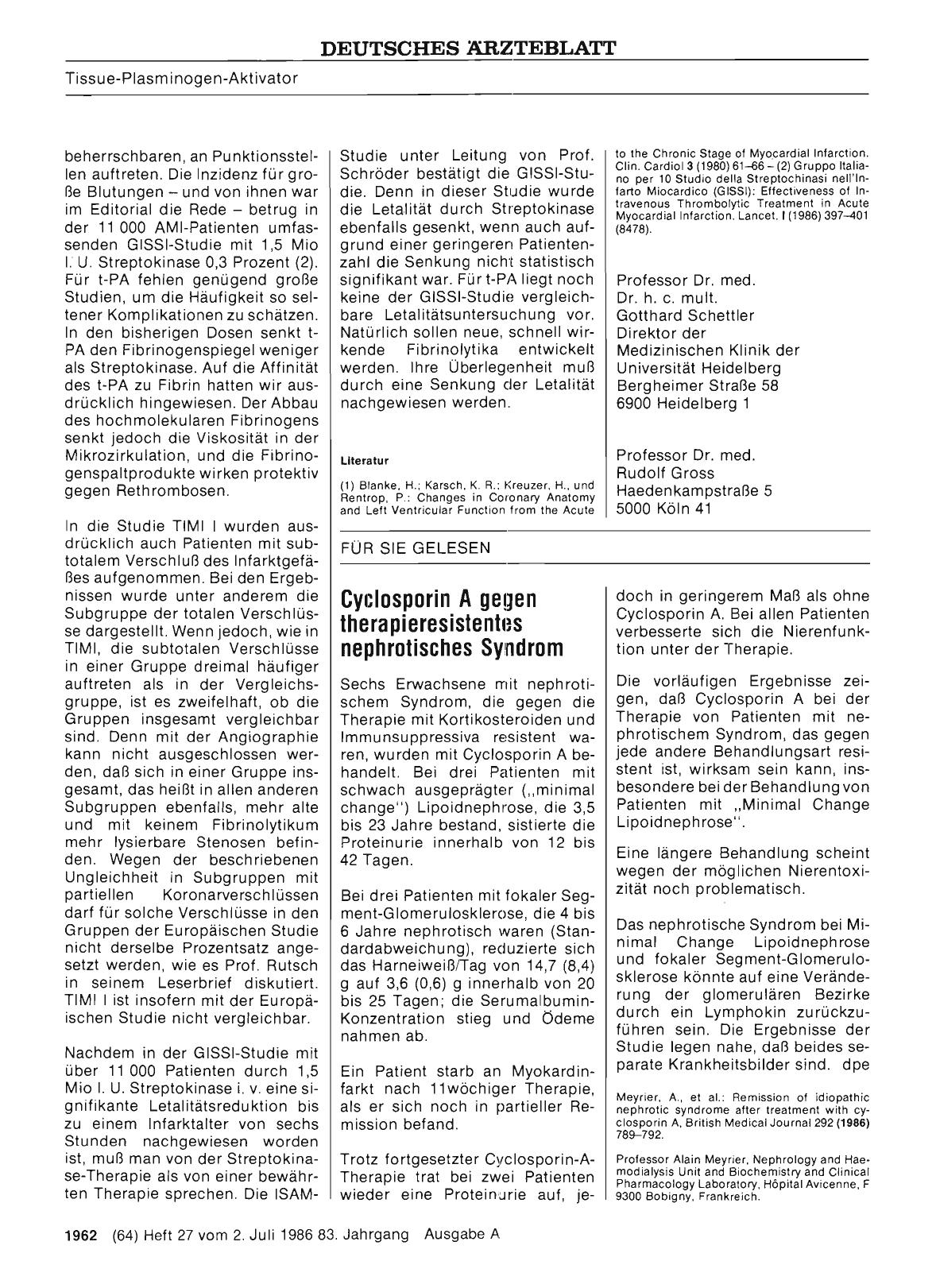 Vorschauseite 1: Cyclosporin A gegen therapieresistentes nephrotisches Syndrom