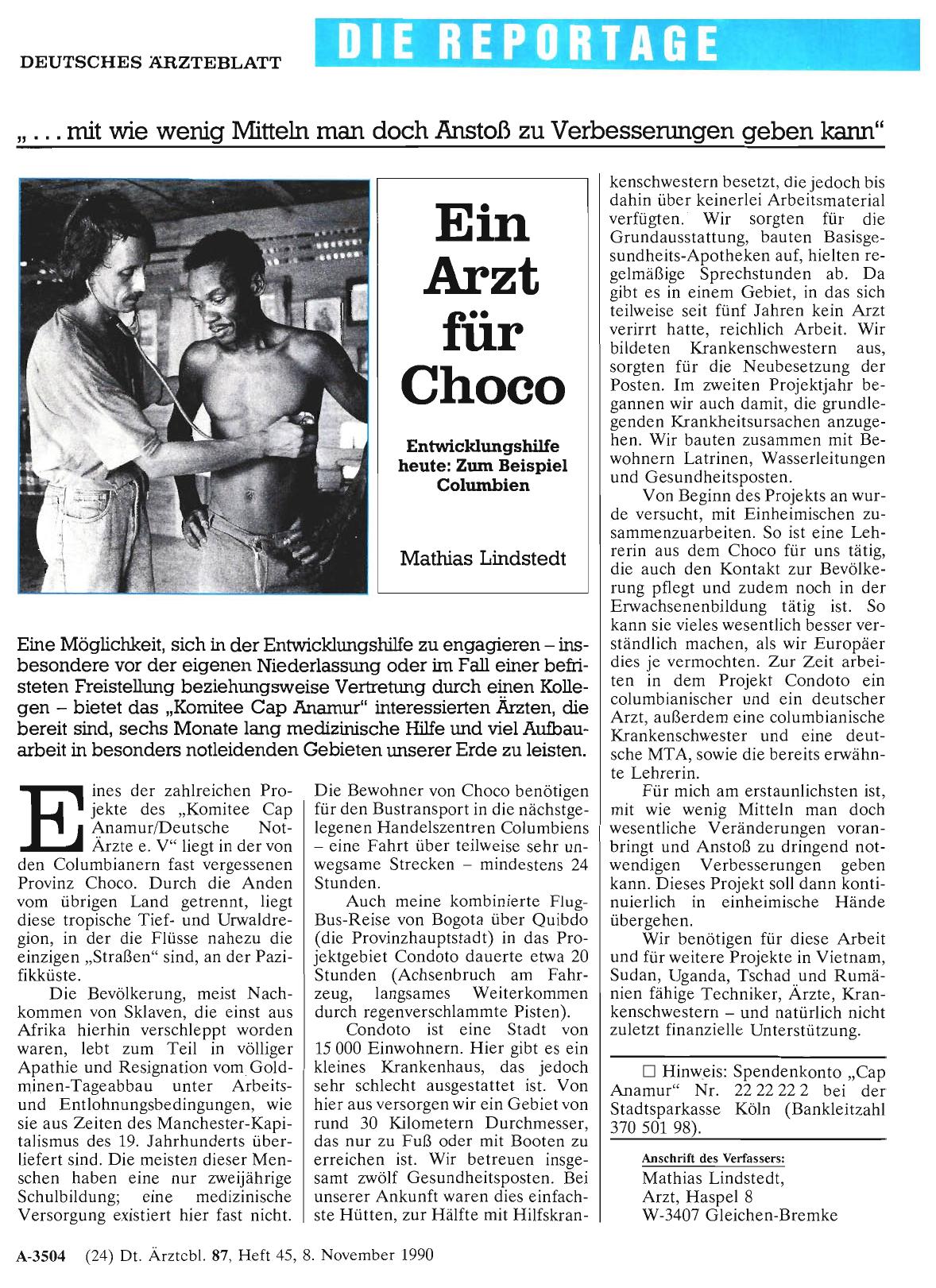 Vorschauseite 1: Ein Arzt für Choco: Entwicklungshilfe heute: Zum Beispiel Columbien