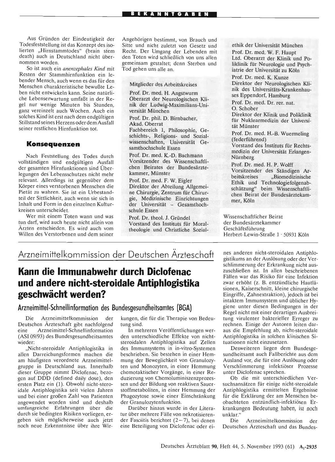 Vorschauseite 1: Kann die Immunabwehr durch Diclofenac und andere nicht-Steroidale Antiphlogistika geschwächt werden? : Arzneimittel-Schnellinformation des Bundesgesundheitsamtes (BGA)