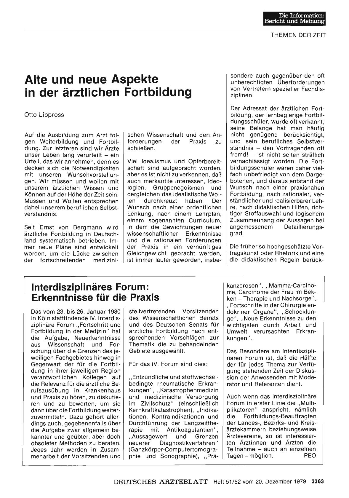 Vorschauseite 1: Alte und neue Aspekte in der ärztlichen Fortbildung