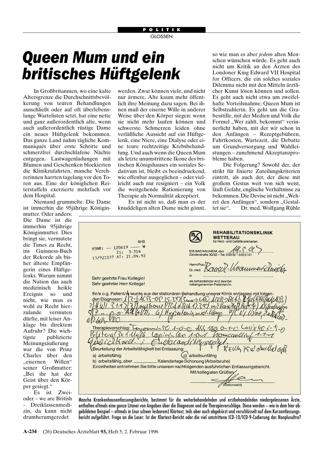 Vorschauseite 1: Queen Mum und ein britisches Hüftgelenk