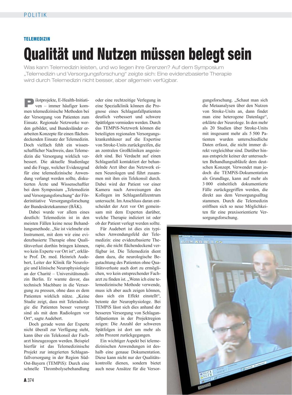 Vorschauseite 1: Telemedizin: Qualität und Nutzen müssen belegt sein