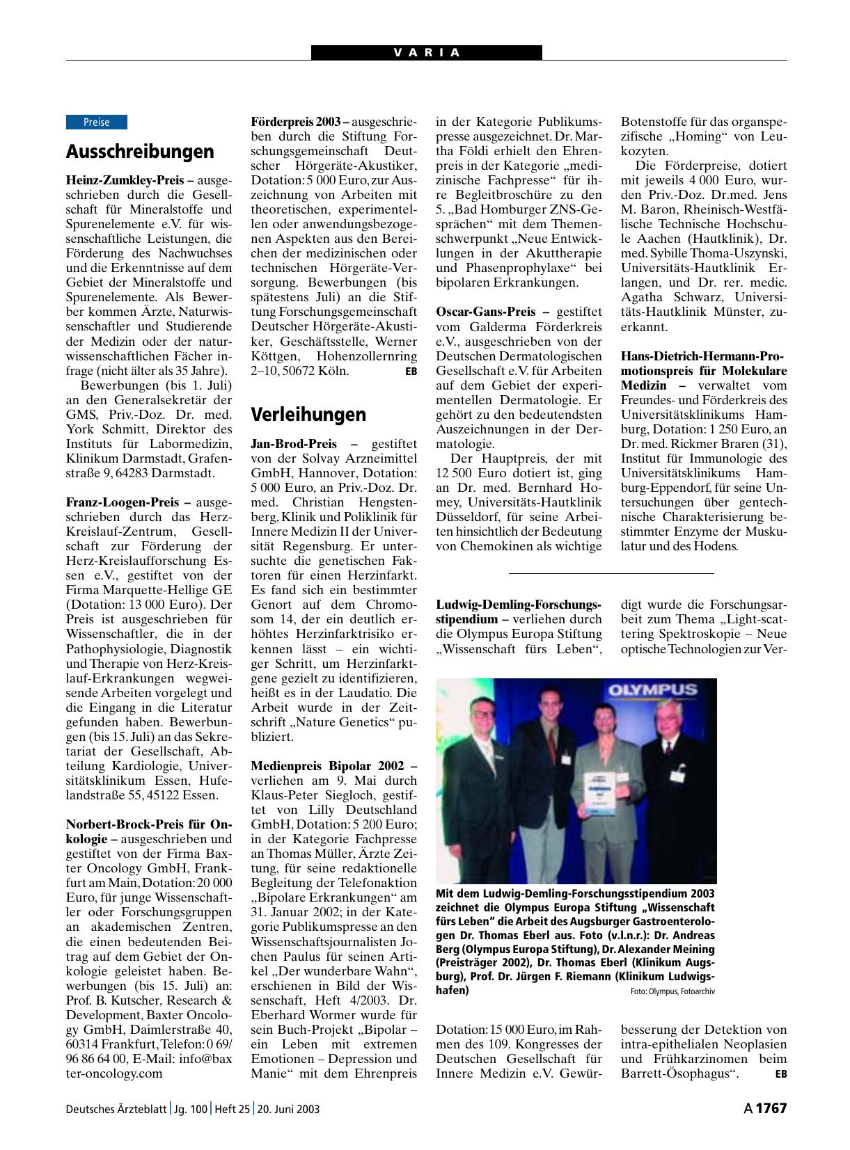 Vorschauseite 1: Verleihungen
