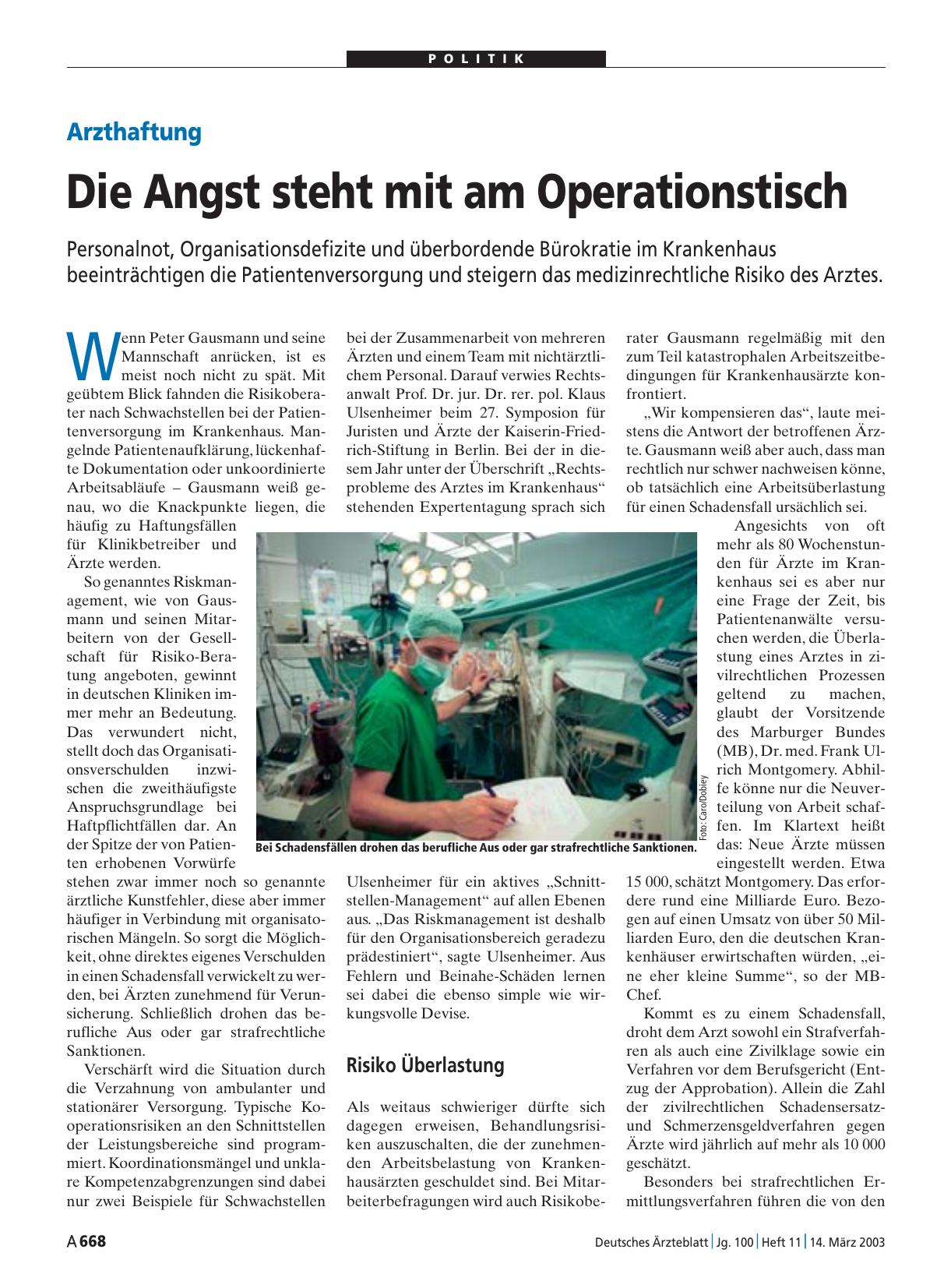 Vorschauseite 1: Arzthaftung: Die Angst steht mit am Operationstisch