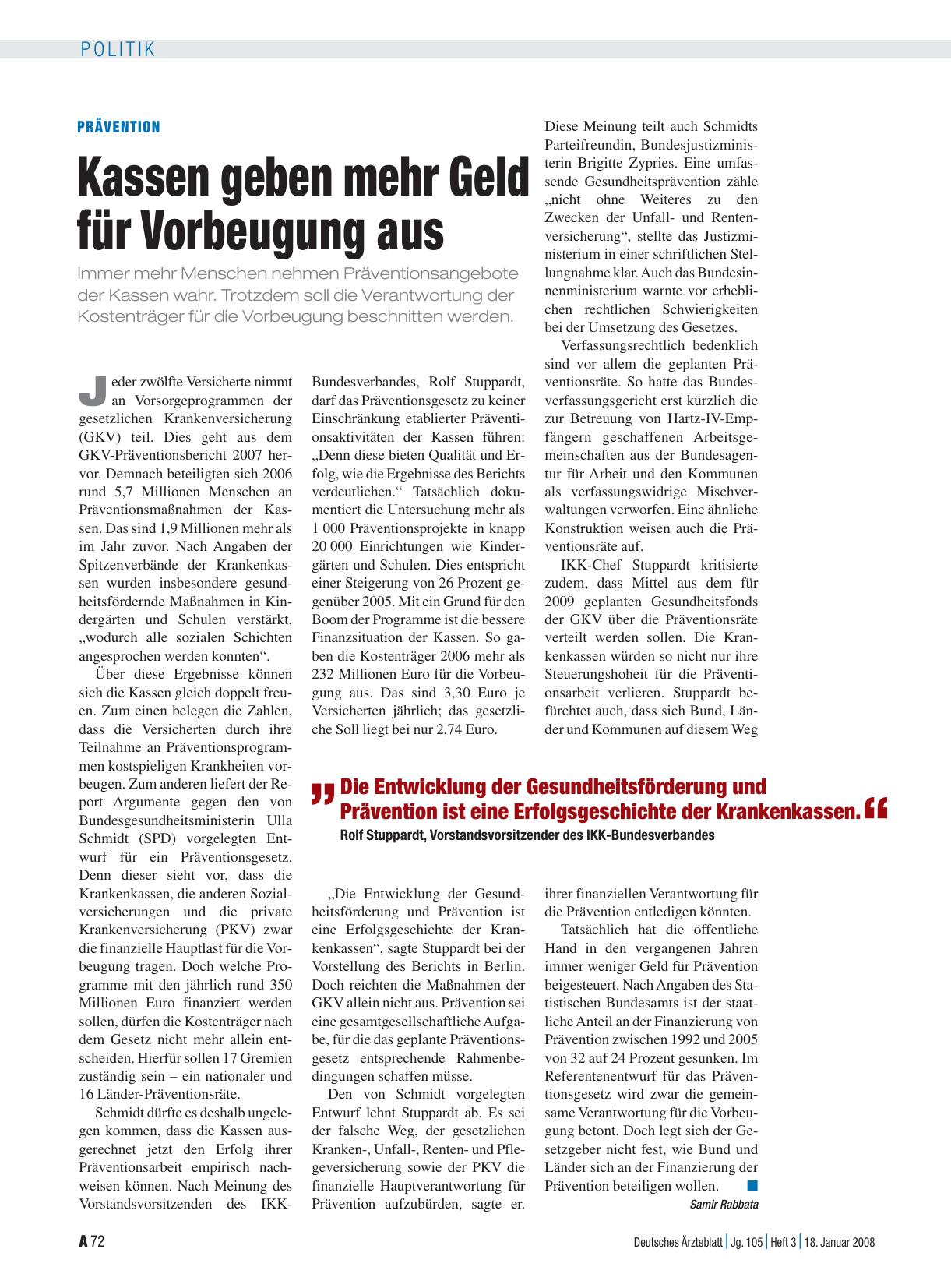 Vorschauseite 1: Prävention: Kassen geben mehr Geld für Vorbeugung aus