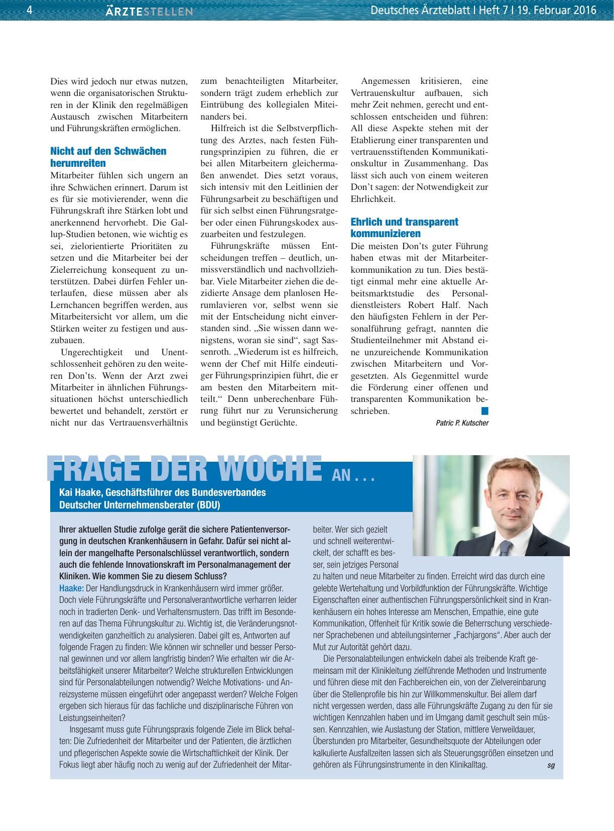 Vorschauseite 1: Frage der Woche an. .. Kai Haake, Geschäftsführer des Bundesverbandes Deutscher Unternehmensberater (BDU)