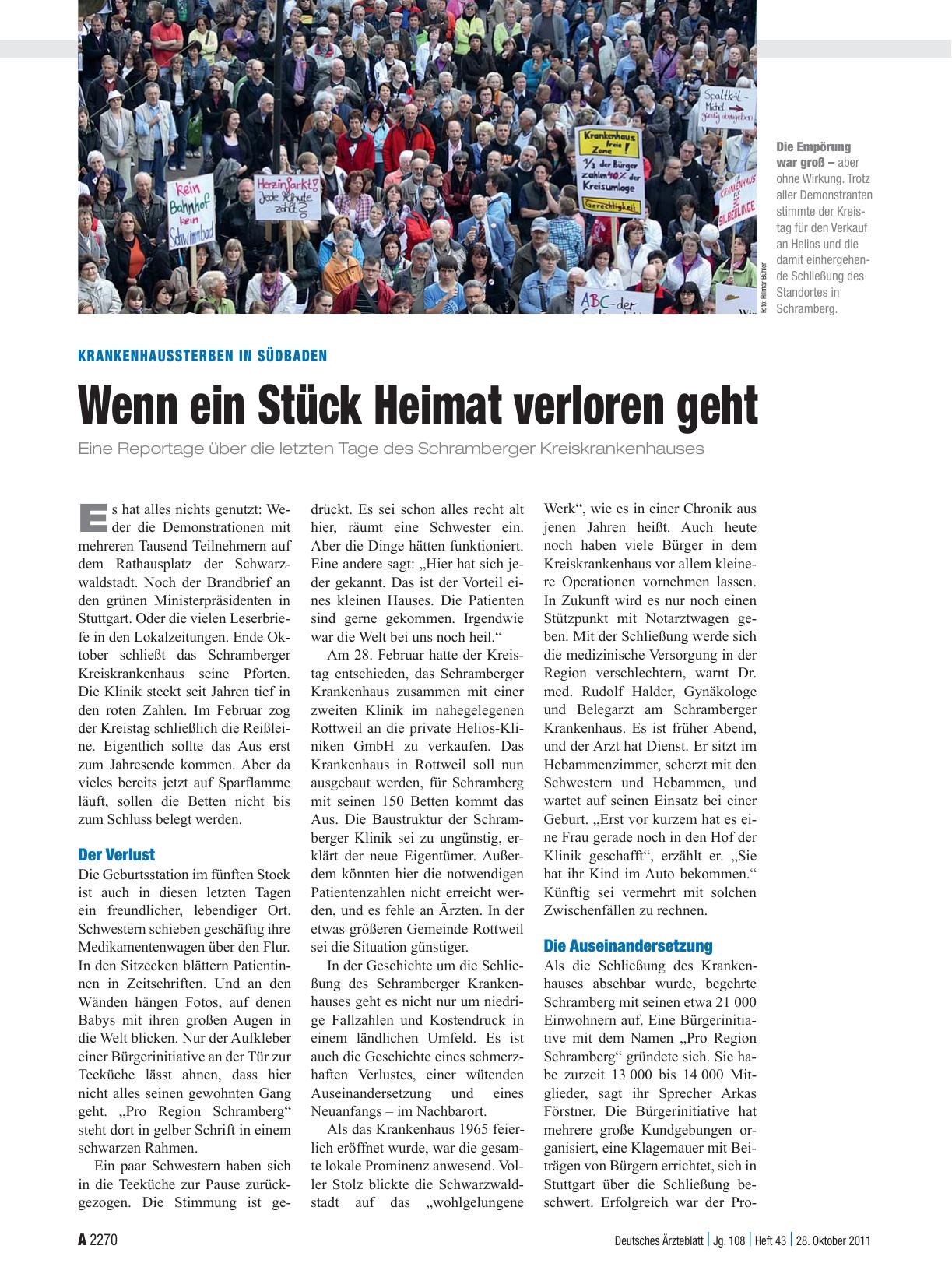Vorschauseite 1: Krankenhaussterben in Südbaden: Wenn ein Stück Heimat verloren geht