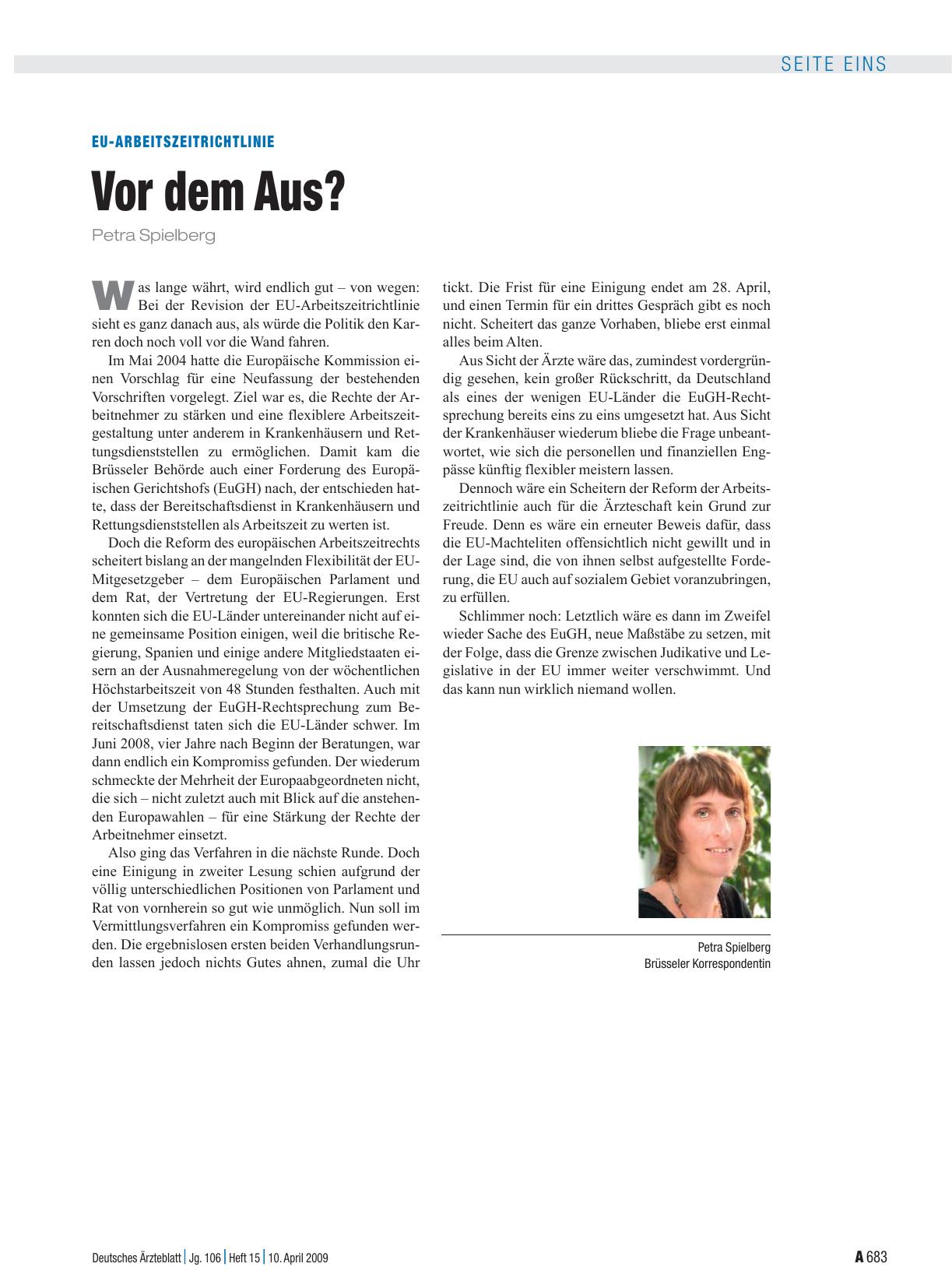 Vorschauseite 1: EU-Arbeitszeitrichtlinie: Vor dem Aus?