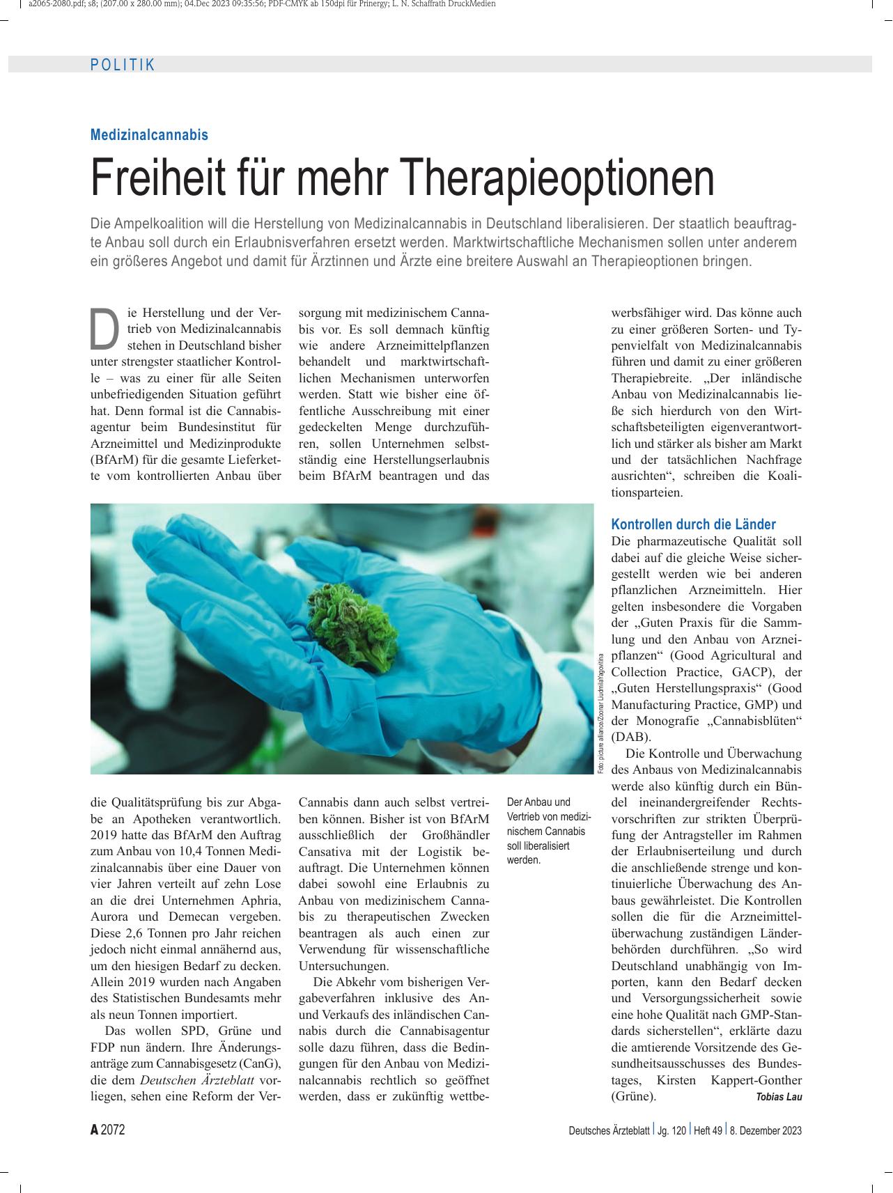 Vorschauseite 1: Medizinisches Cannabis: Freiheit für mehr Therapieoptionen