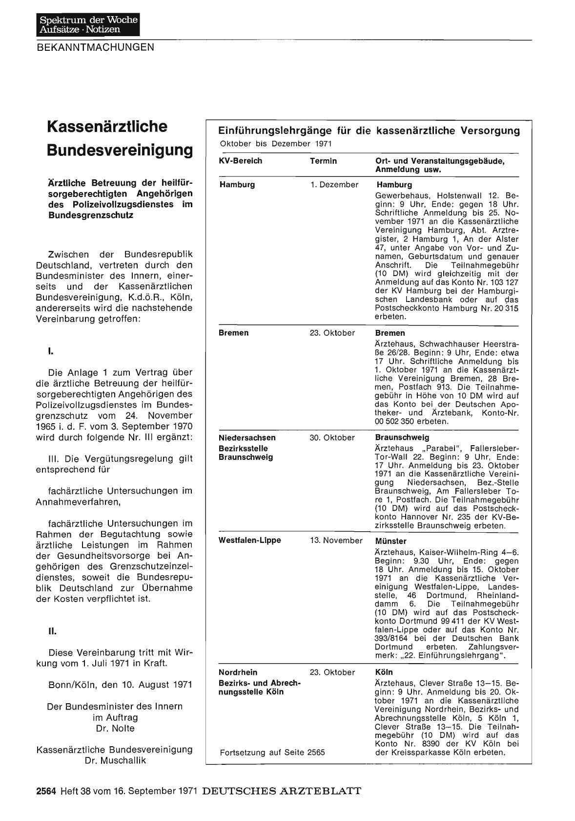 Vorschauseite 1: Kassenärztliche Bundesvereinigung: Ärztliche Betreuung der heilfürsorgeberechtigten Angehörigen des Polizeivollzugsdienstes im Bundesgrenzschutz