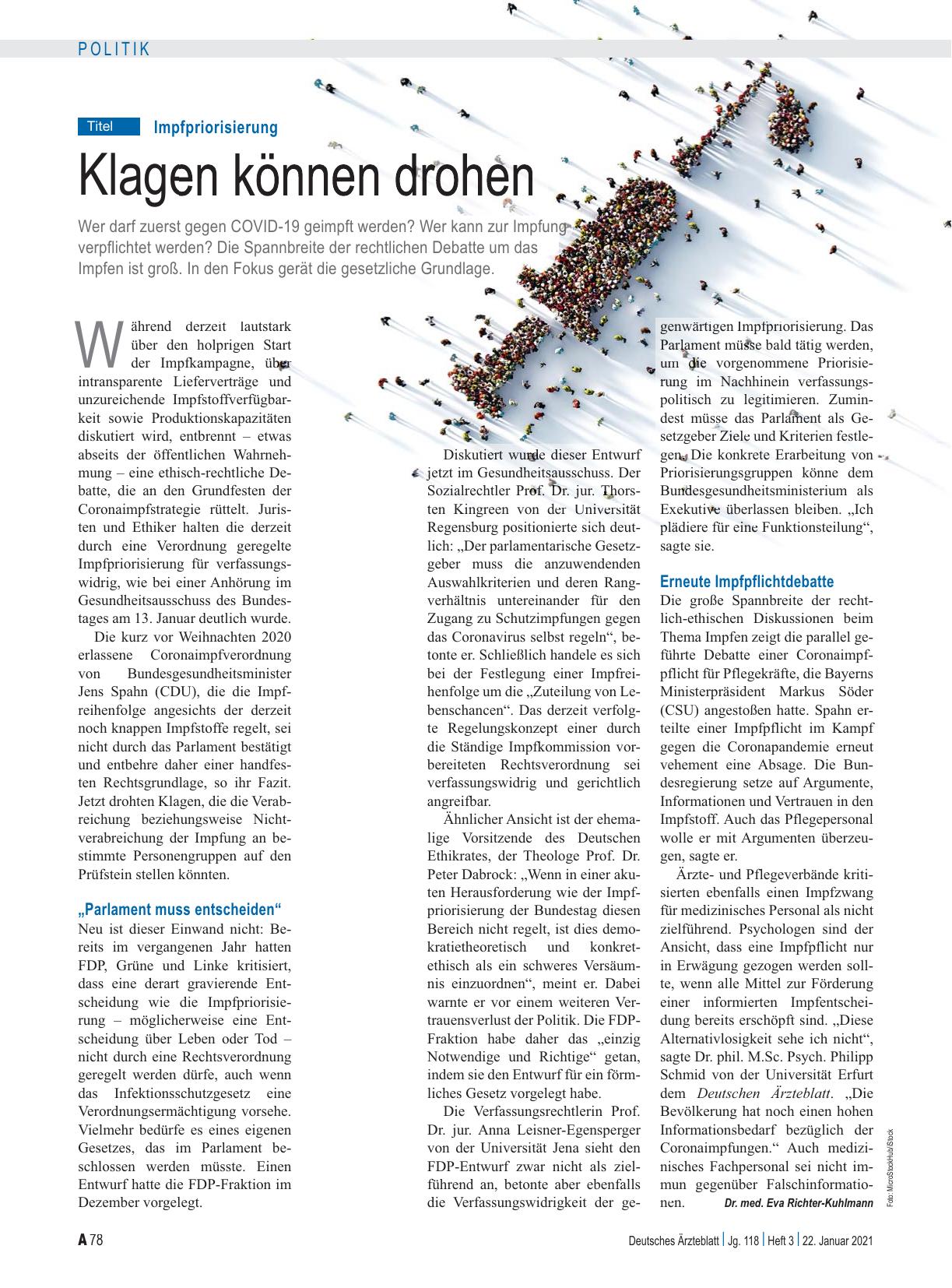 Vorschauseite 1: Impfpriorisierung: Klagen können drohen