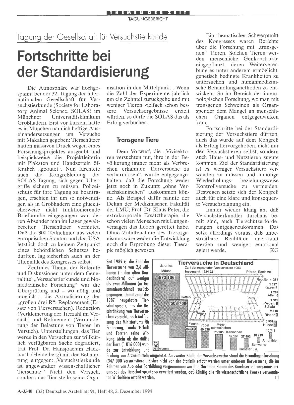 Vorschauseite 1: Tagung der Gesellschaft für Versuchstierkunde: Fortschritte bei der Standardisierung