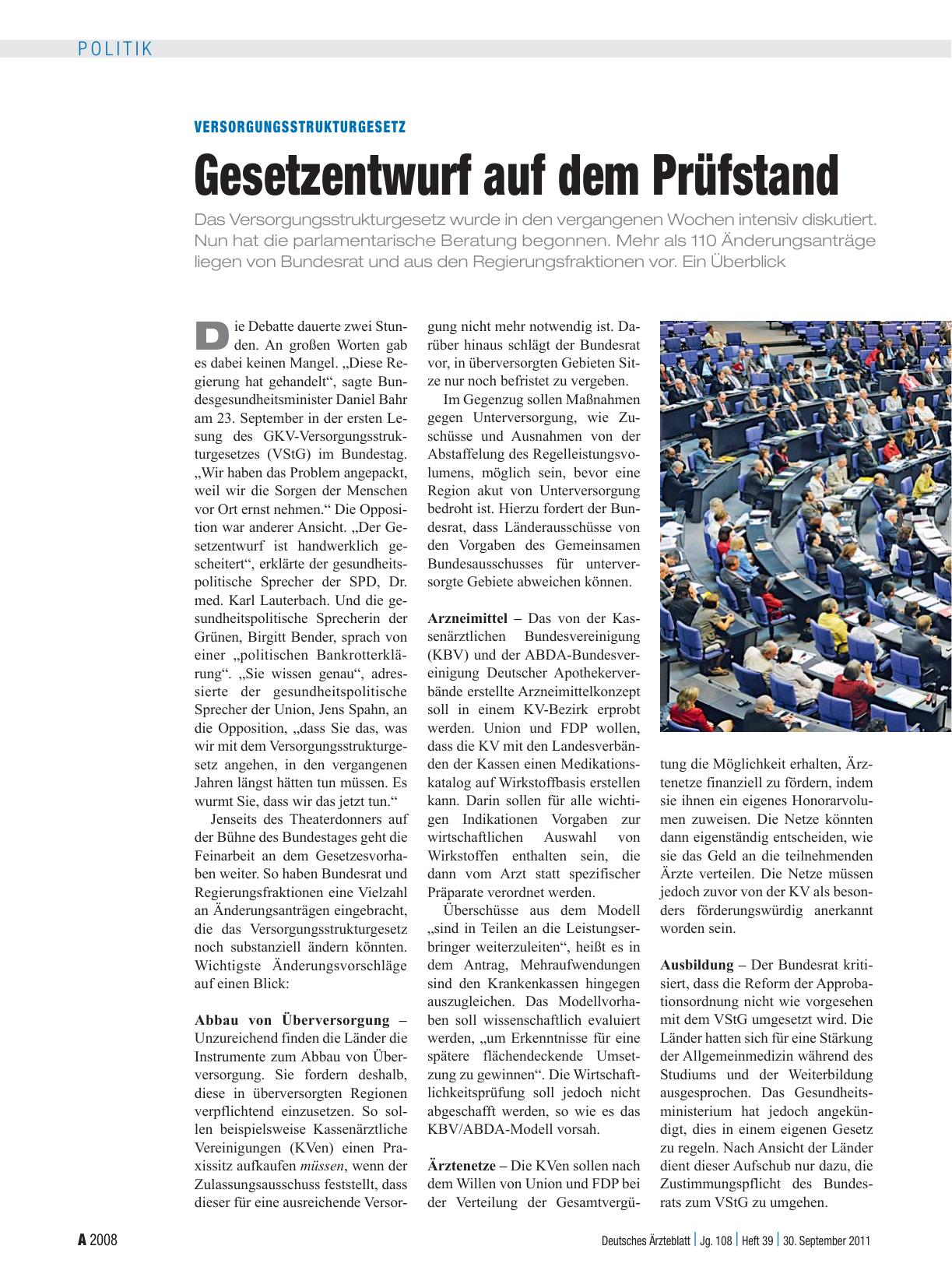 Vorschauseite 1: Versorgungsstrukturgesetz: Gesetzentwurf auf dem Prüfstand
