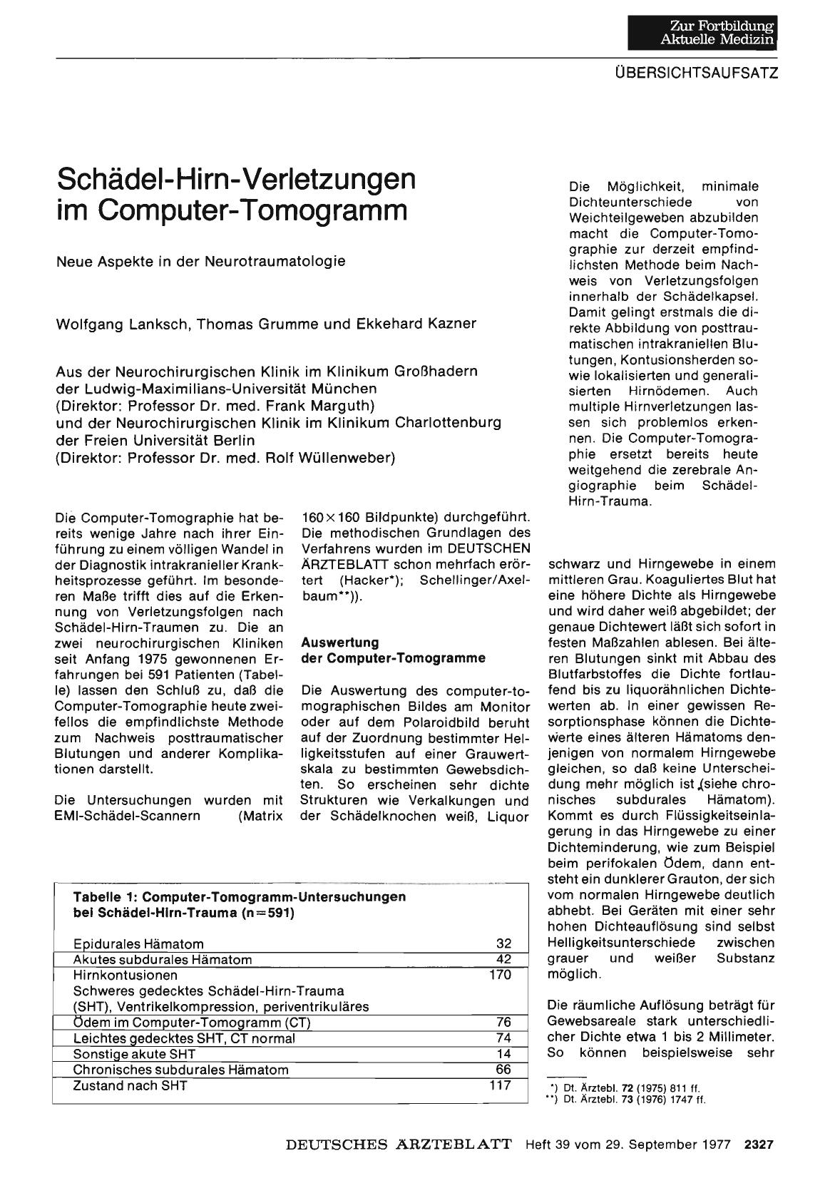 Vorschauseite 1: Schädel-Hirn-Verletzungen im Computer-Tomogramm: Neue Aspekte in der Neurotraumatologie