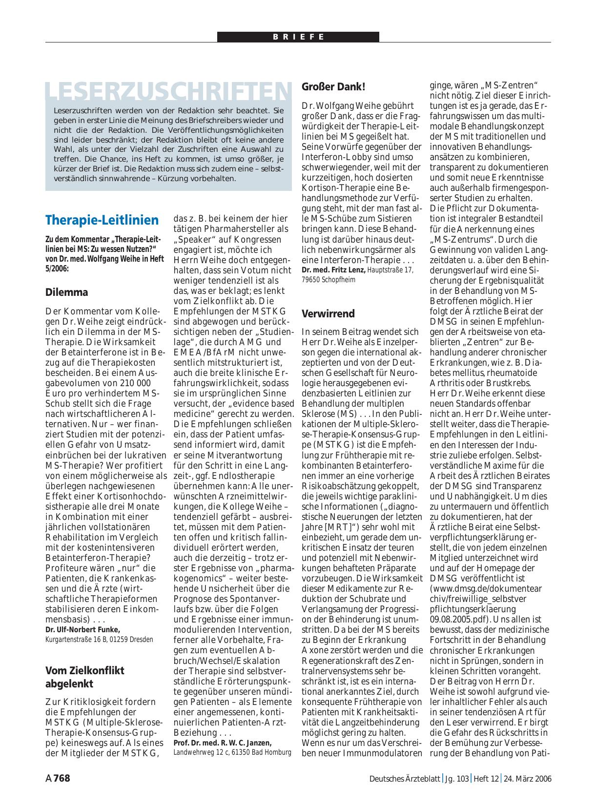 Vorschauseite 1: Therapie-Leitlinien: Großer Dank!