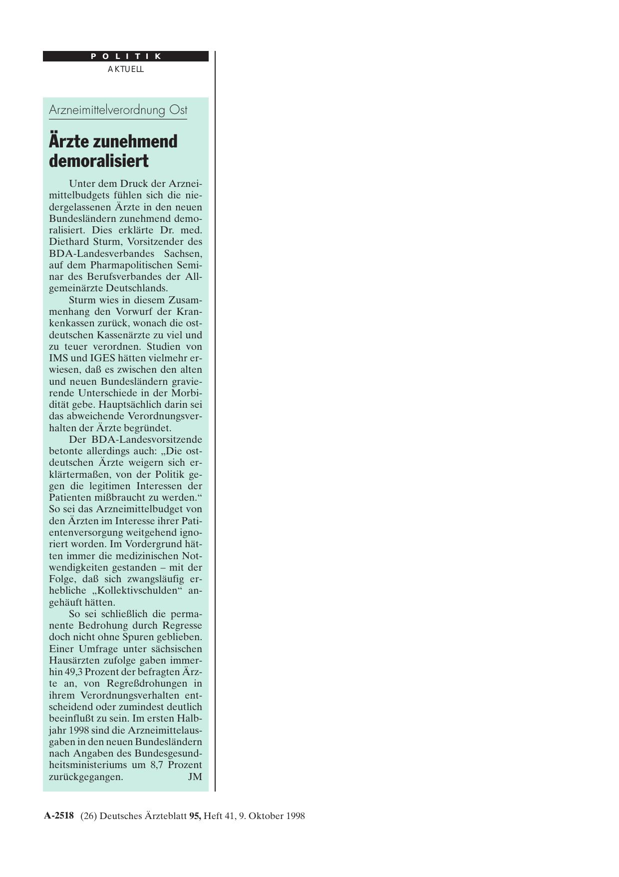 Vorschauseite 1: Arzneimittelverordnung Ost: Ärzte zunehmend demoralisiert