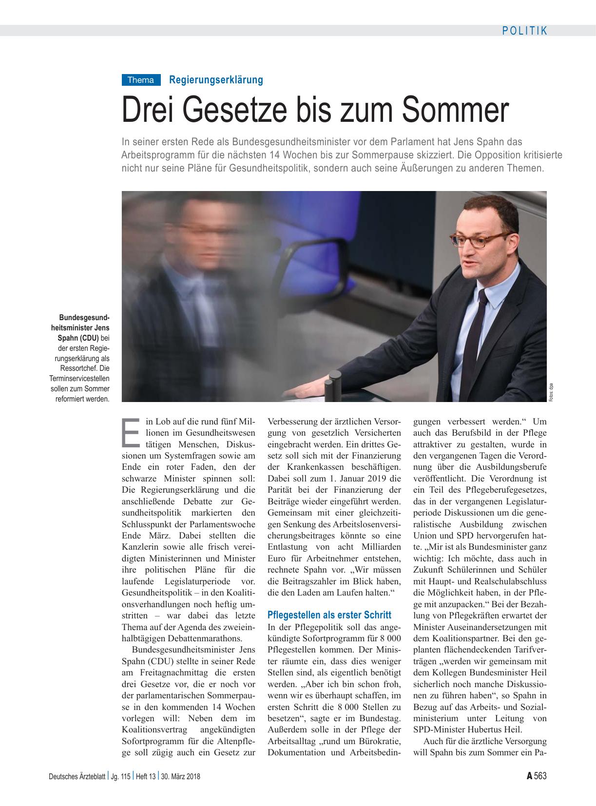Vorschauseite 1: Regierungserklärung: Drei Gesetze bis zum Sommer